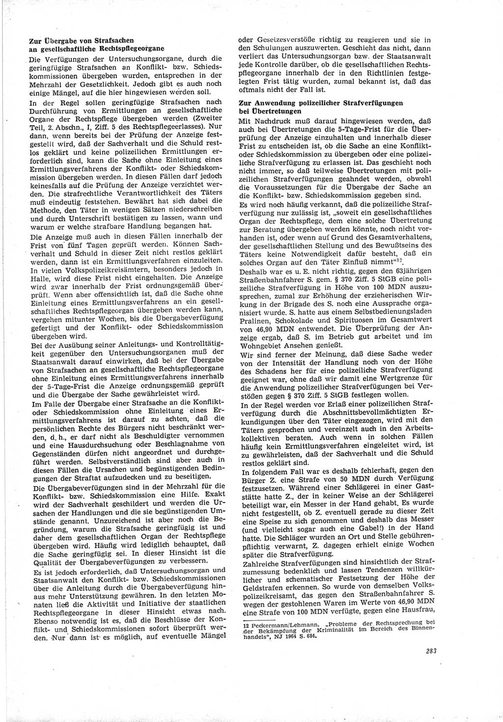 Neue Justiz (NJ), Zeitschrift für Recht und Rechtswissenschaft [Deutsche Demokratische Republik (DDR)], 19. Jahrgang 1965, Seite 283 (NJ DDR 1965, S. 283)