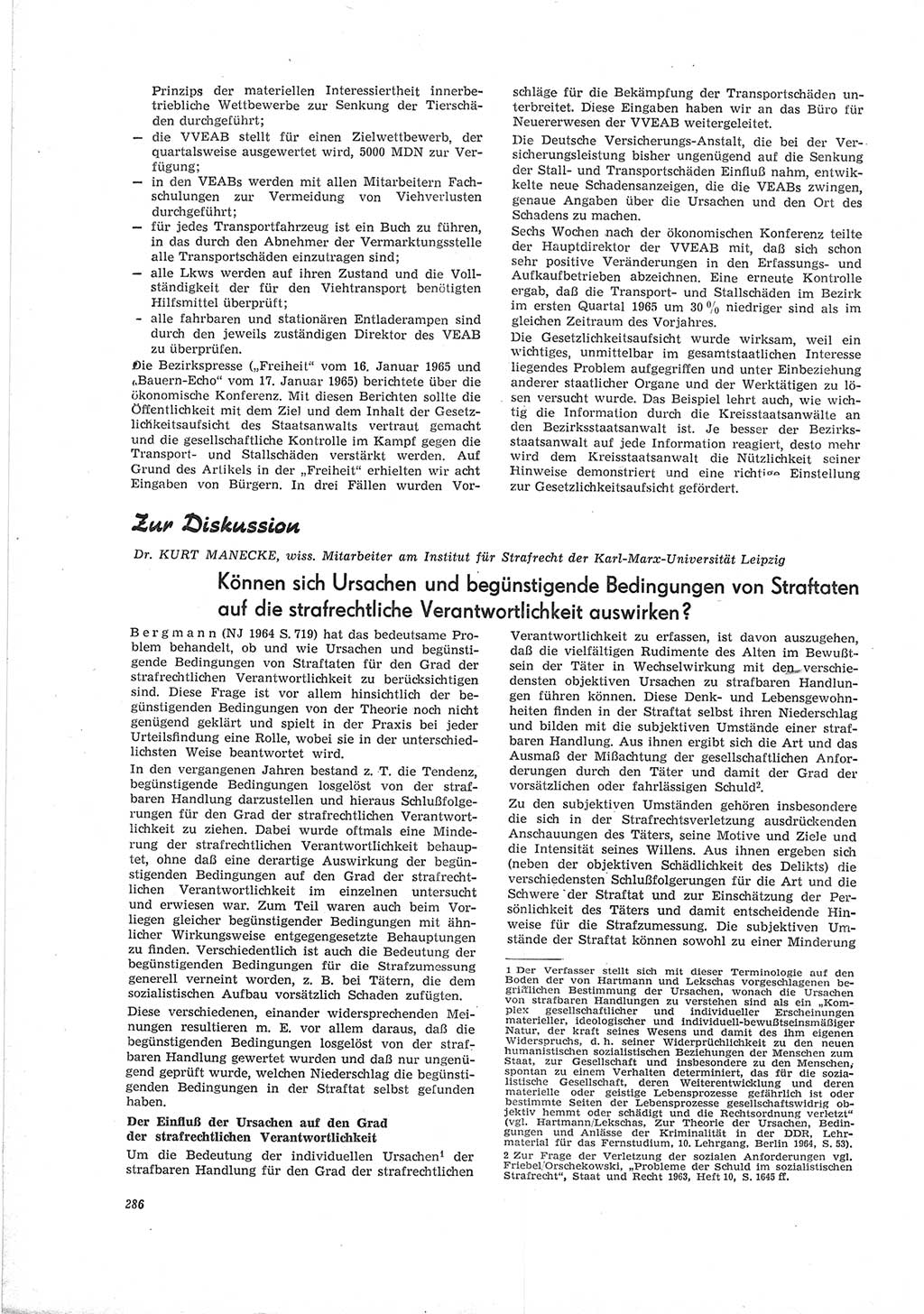 Neue Justiz (NJ), Zeitschrift für Recht und Rechtswissenschaft [Deutsche Demokratische Republik (DDR)], 19. Jahrgang 1965, Seite 286 (NJ DDR 1965, S. 286)