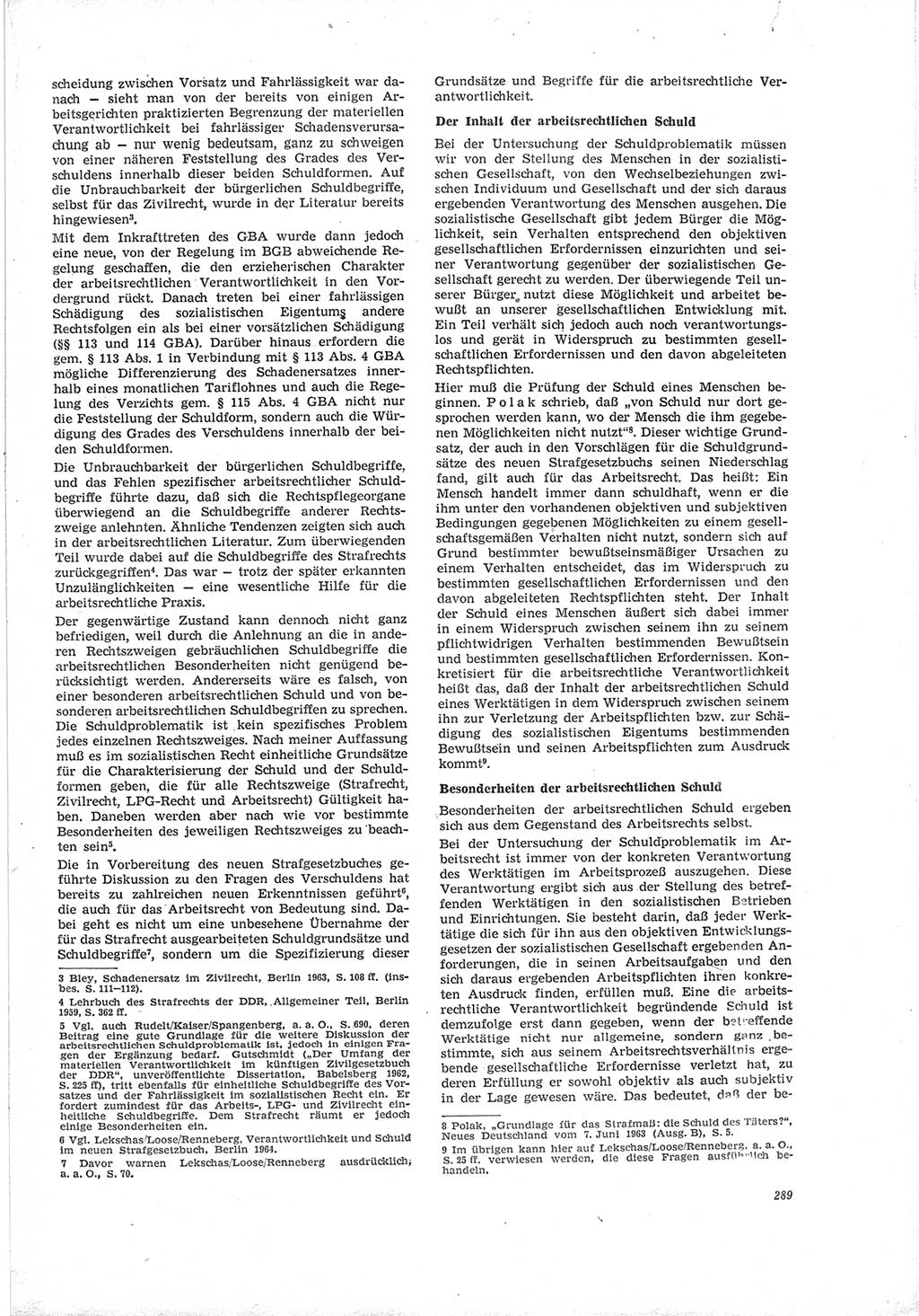 Neue Justiz (NJ), Zeitschrift für Recht und Rechtswissenschaft [Deutsche Demokratische Republik (DDR)], 19. Jahrgang 1965, Seite 289 (NJ DDR 1965, S. 289)
