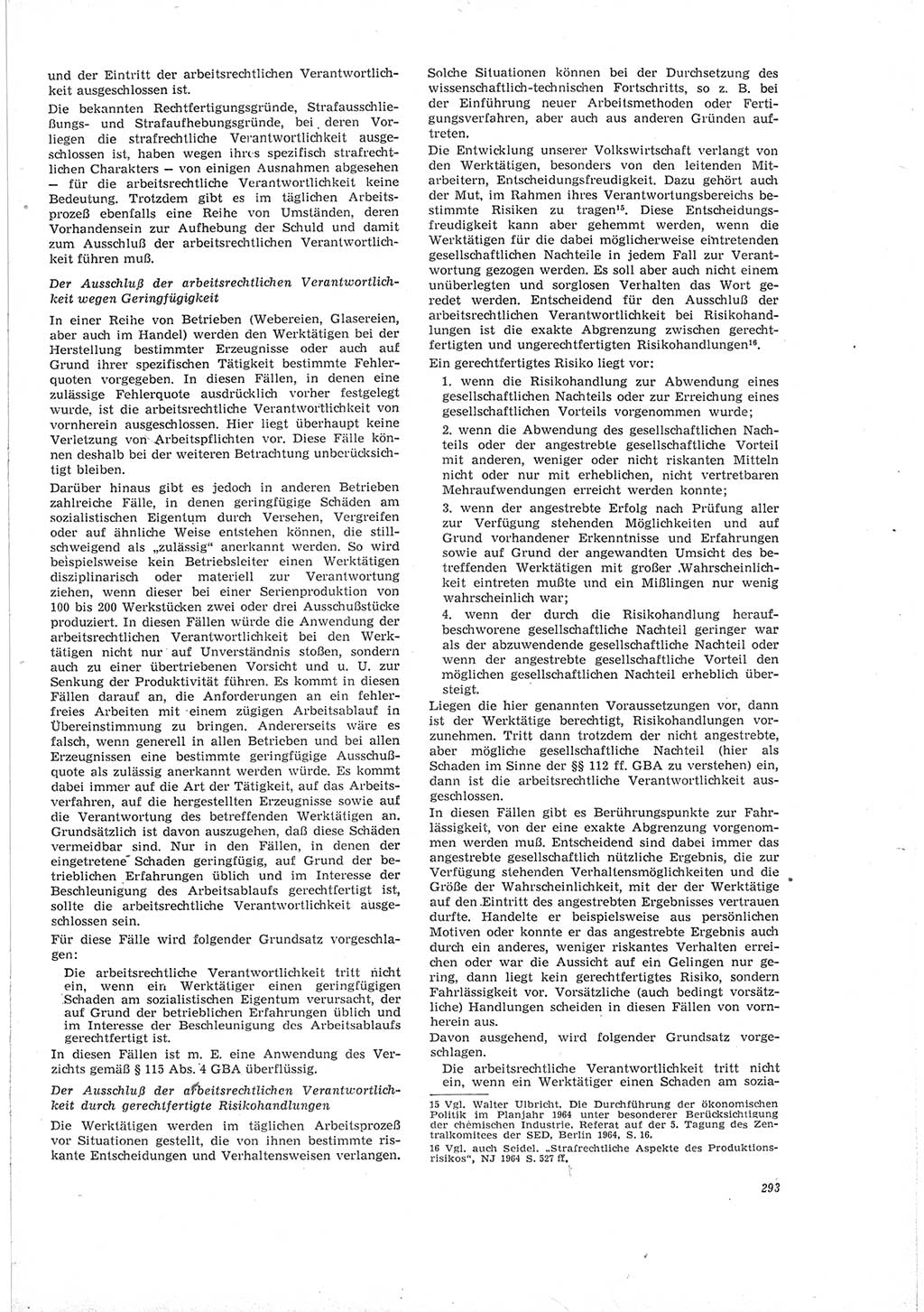 Neue Justiz (NJ), Zeitschrift für Recht und Rechtswissenschaft [Deutsche Demokratische Republik (DDR)], 19. Jahrgang 1965, Seite 293 (NJ DDR 1965, S. 293)