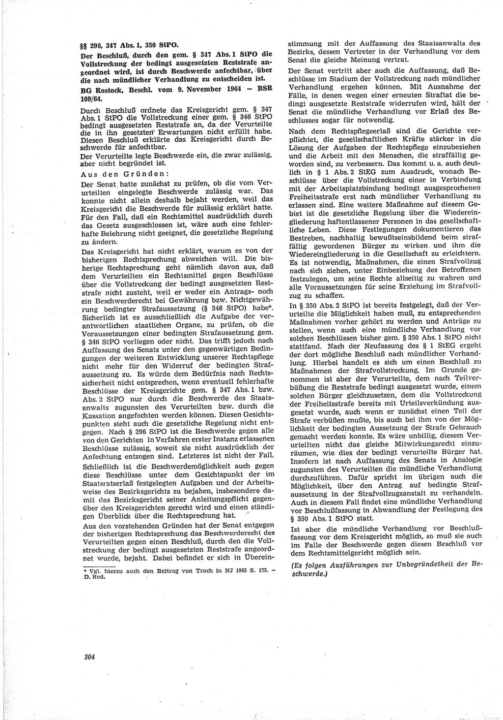 Neue Justiz (NJ), Zeitschrift für Recht und Rechtswissenschaft [Deutsche Demokratische Republik (DDR)], 19. Jahrgang 1965, Seite 304 (NJ DDR 1965, S. 304)