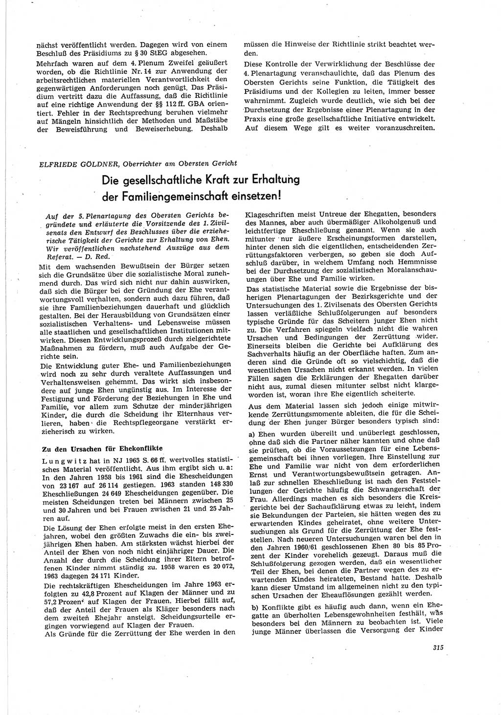 Neue Justiz (NJ), Zeitschrift für Recht und Rechtswissenschaft [Deutsche Demokratische Republik (DDR)], 19. Jahrgang 1965, Seite 315 (NJ DDR 1965, S. 315)