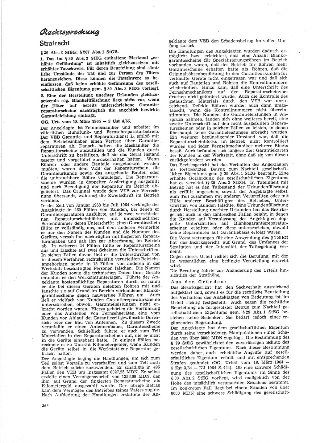 Neue Justiz (NJ), Zeitschrift für Recht und Rechtswissenschaft [Deutsche Demokratische Republik (DDR)], 19. Jahrgang 1965, Seite 362 (NJ DDR 1965, S. 362)