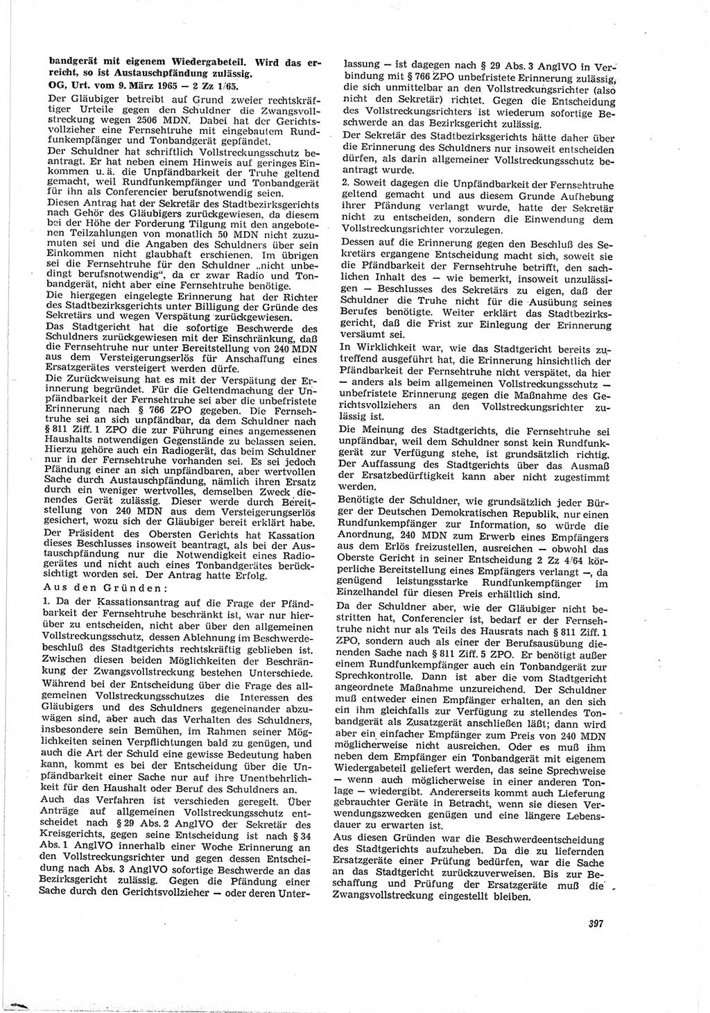 Neue Justiz (NJ), Zeitschrift für Recht und Rechtswissenschaft [Deutsche Demokratische Republik (DDR)], 19. Jahrgang 1965, Seite 397 (NJ DDR 1965, S. 397)