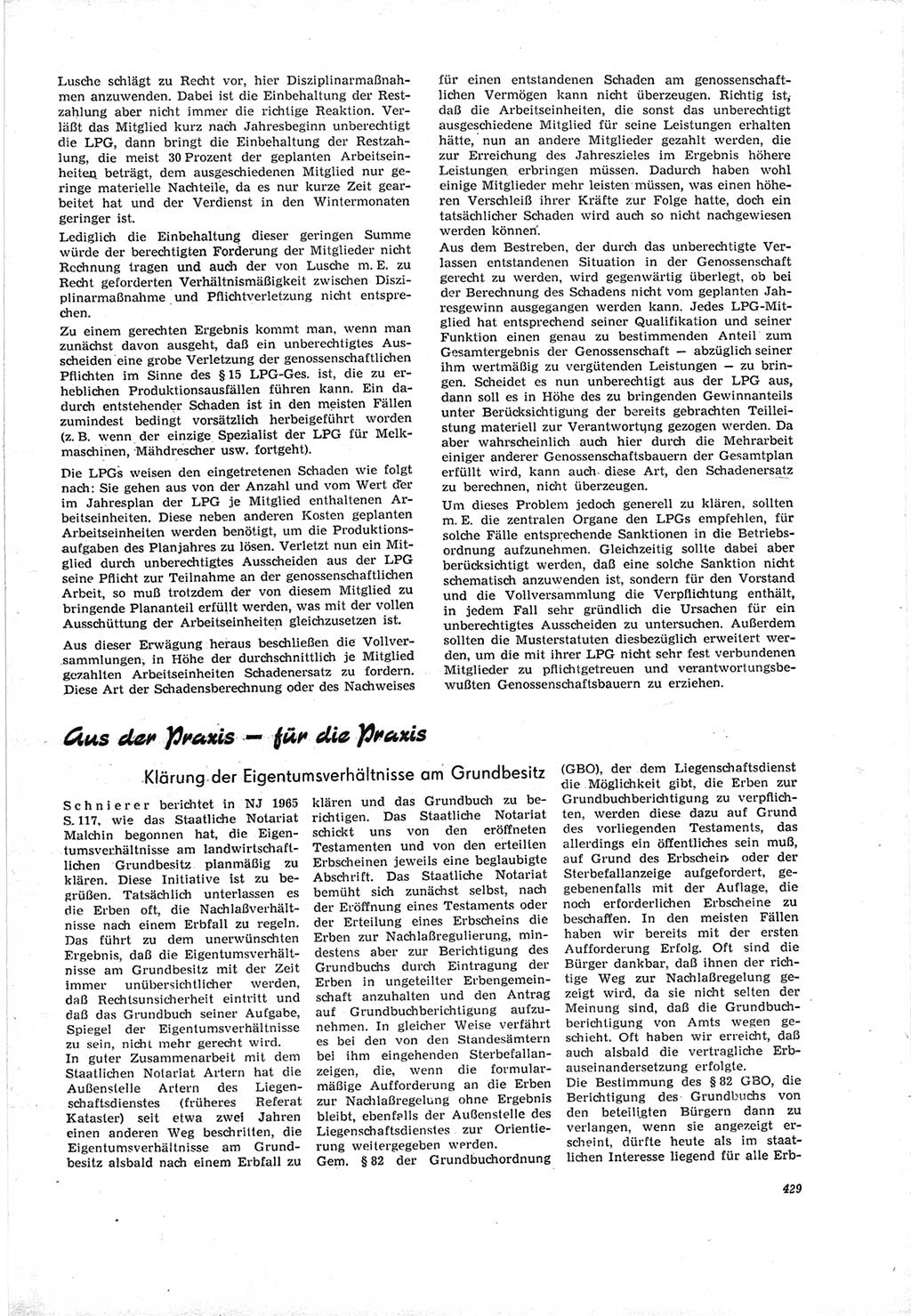 Neue Justiz (NJ), Zeitschrift für Recht und Rechtswissenschaft [Deutsche Demokratische Republik (DDR)], 19. Jahrgang 1965, Seite 429 (NJ DDR 1965, S. 429)