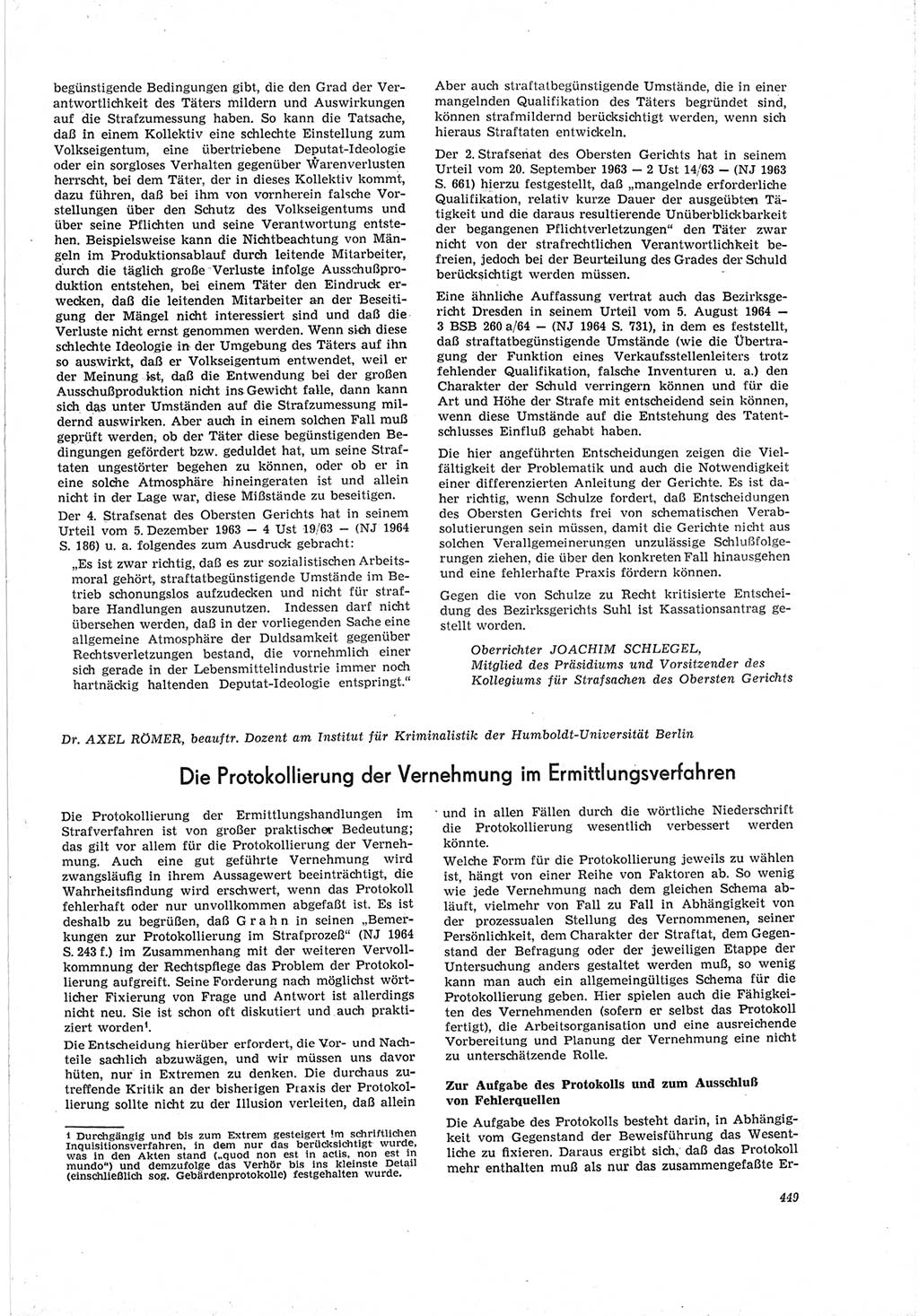Neue Justiz (NJ), Zeitschrift für Recht und Rechtswissenschaft [Deutsche Demokratische Republik (DDR)], 19. Jahrgang 1965, Seite 449 (NJ DDR 1965, S. 449)