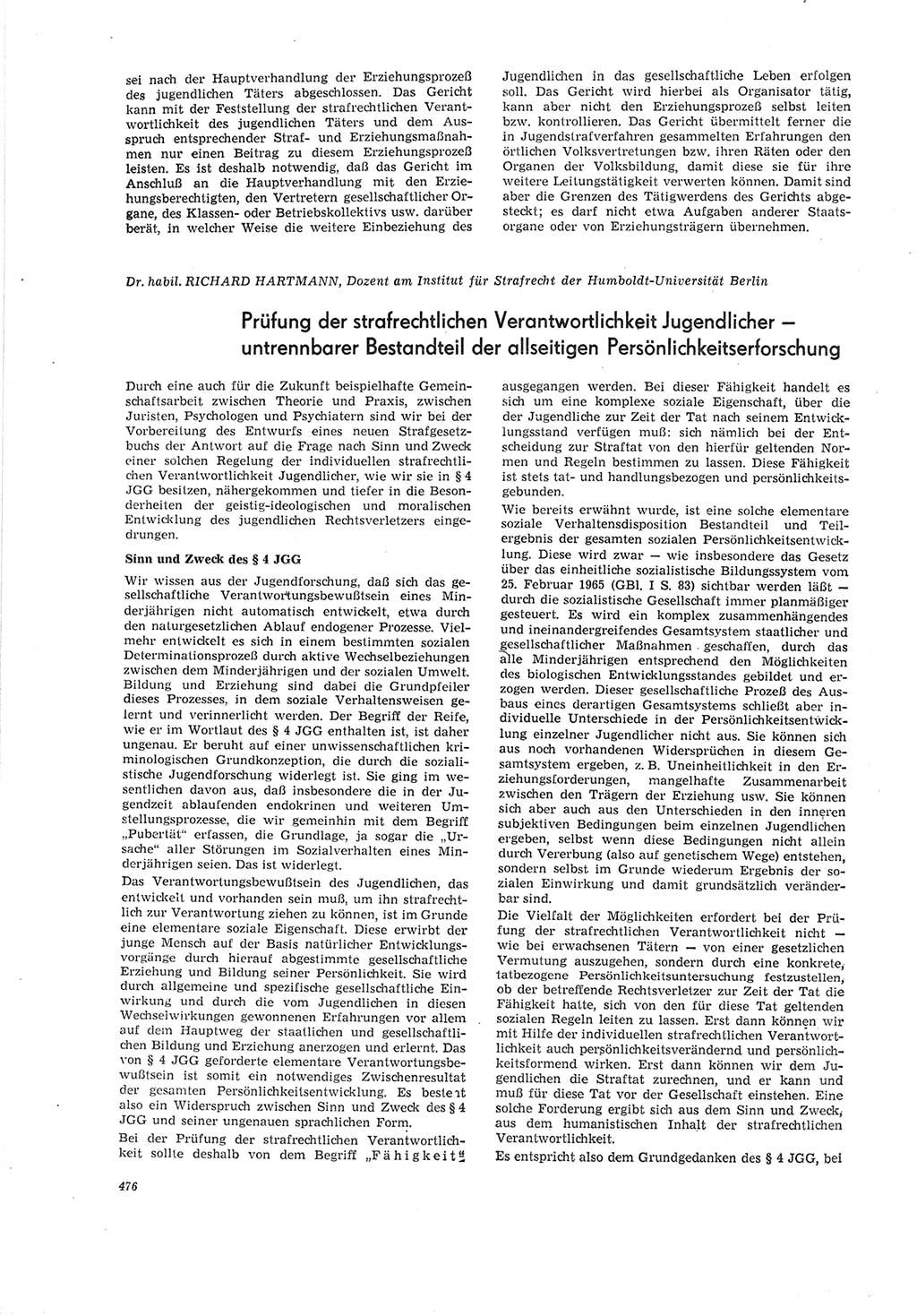 Neue Justiz (NJ), Zeitschrift für Recht und Rechtswissenschaft [Deutsche Demokratische Republik (DDR)], 19. Jahrgang 1965, Seite 476 (NJ DDR 1965, S. 476)