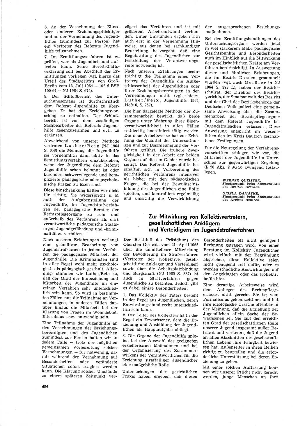 Neue Justiz (NJ), Zeitschrift für Recht und Rechtswissenschaft [Deutsche Demokratische Republik (DDR)], 19. Jahrgang 1965, Seite 484 (NJ DDR 1965, S. 484)