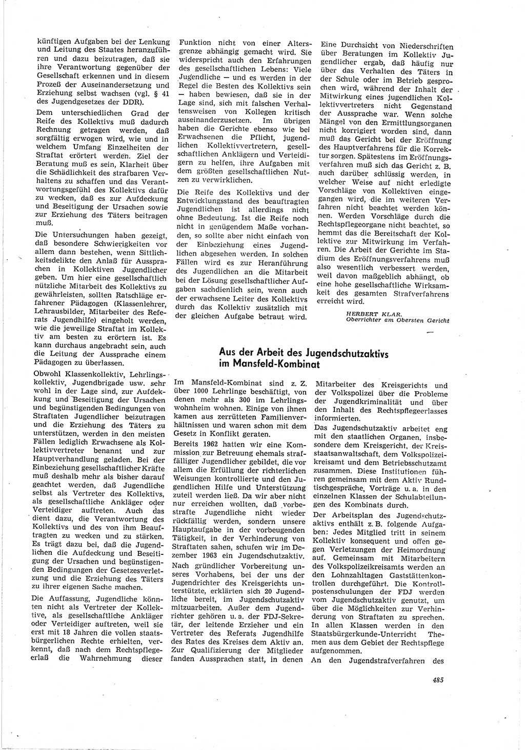 Neue Justiz (NJ), Zeitschrift für Recht und Rechtswissenschaft [Deutsche Demokratische Republik (DDR)], 19. Jahrgang 1965, Seite 485 (NJ DDR 1965, S. 485)