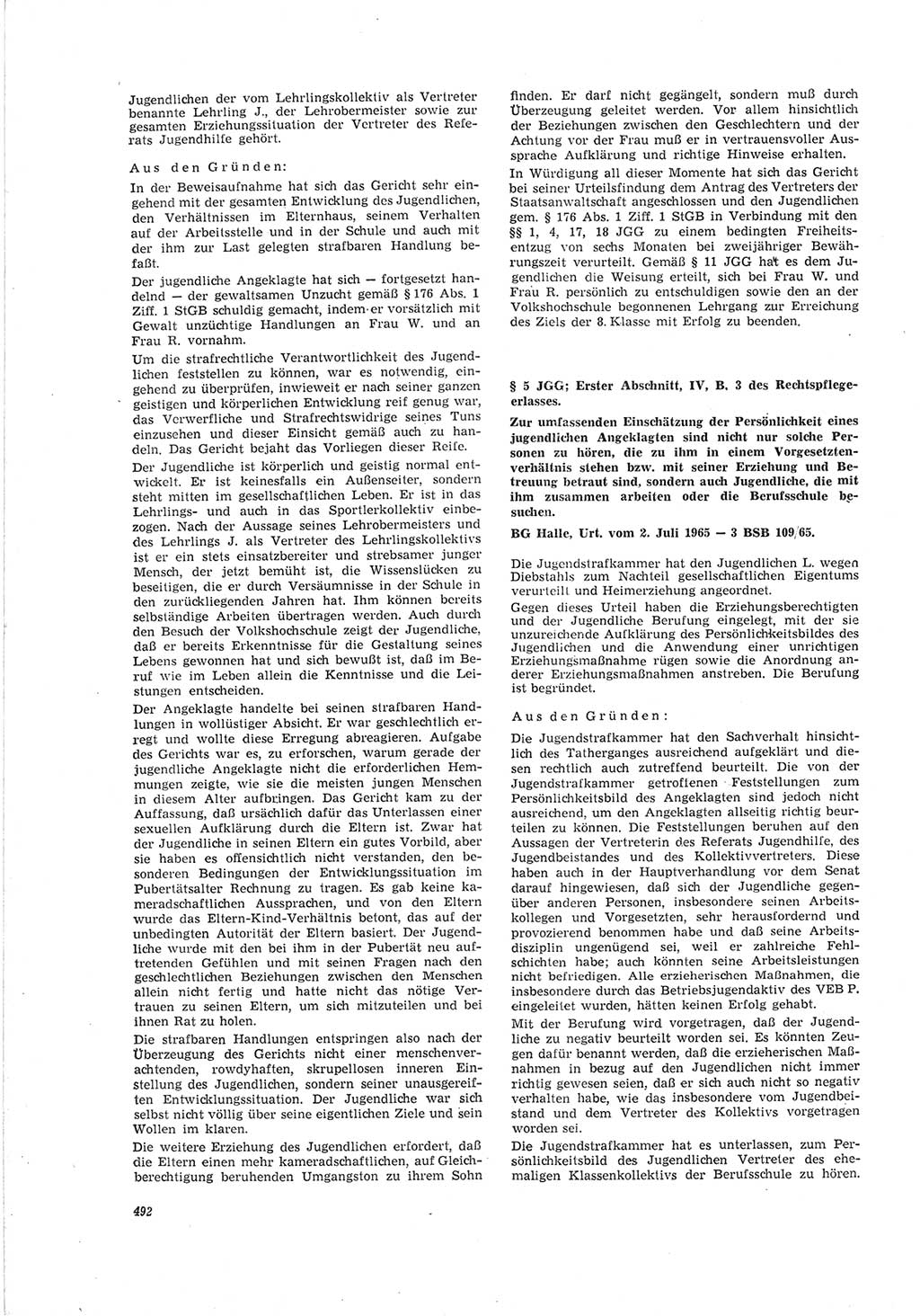 Neue Justiz (NJ), Zeitschrift für Recht und Rechtswissenschaft [Deutsche Demokratische Republik (DDR)], 19. Jahrgang 1965, Seite 492 (NJ DDR 1965, S. 492)