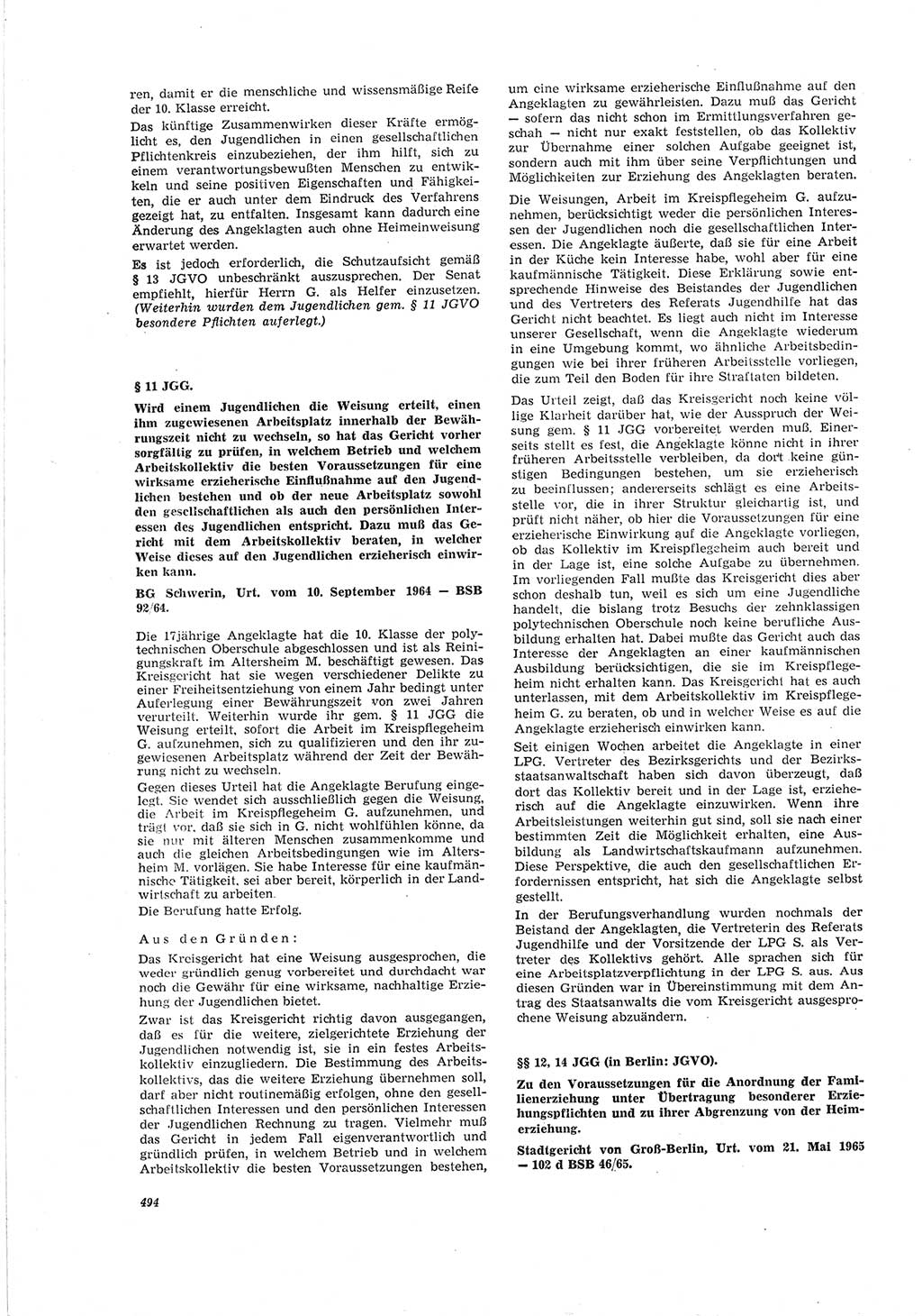 Neue Justiz (NJ), Zeitschrift für Recht und Rechtswissenschaft [Deutsche Demokratische Republik (DDR)], 19. Jahrgang 1965, Seite 494 (NJ DDR 1965, S. 494)