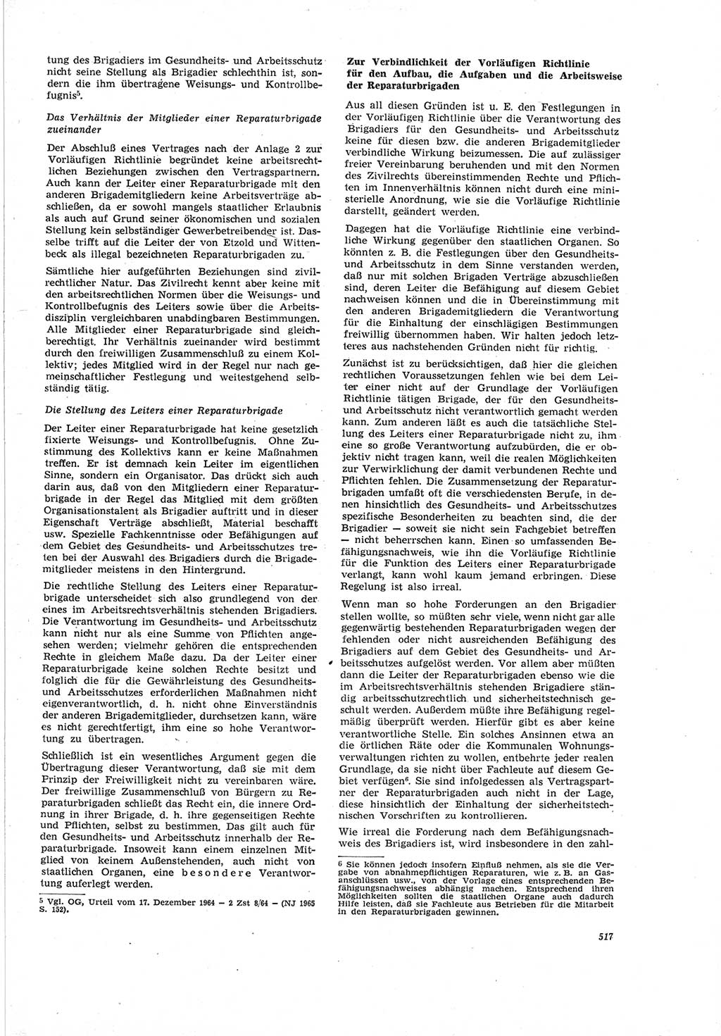 Neue Justiz (NJ), Zeitschrift für Recht und Rechtswissenschaft [Deutsche Demokratische Republik (DDR)], 19. Jahrgang 1965, Seite 517 (NJ DDR 1965, S. 517)