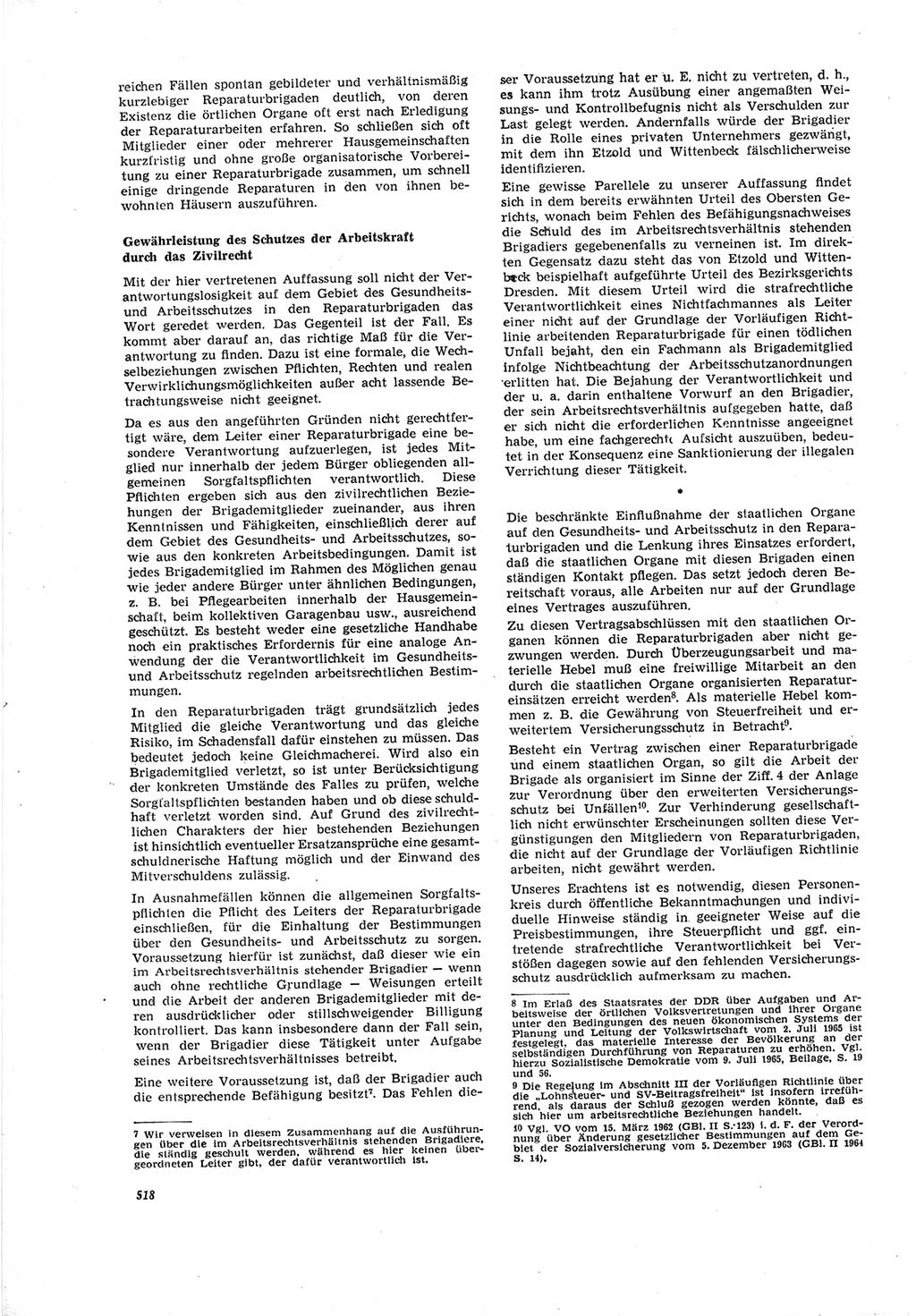 Neue Justiz (NJ), Zeitschrift für Recht und Rechtswissenschaft [Deutsche Demokratische Republik (DDR)], 19. Jahrgang 1965, Seite 518 (NJ DDR 1965, S. 518)
