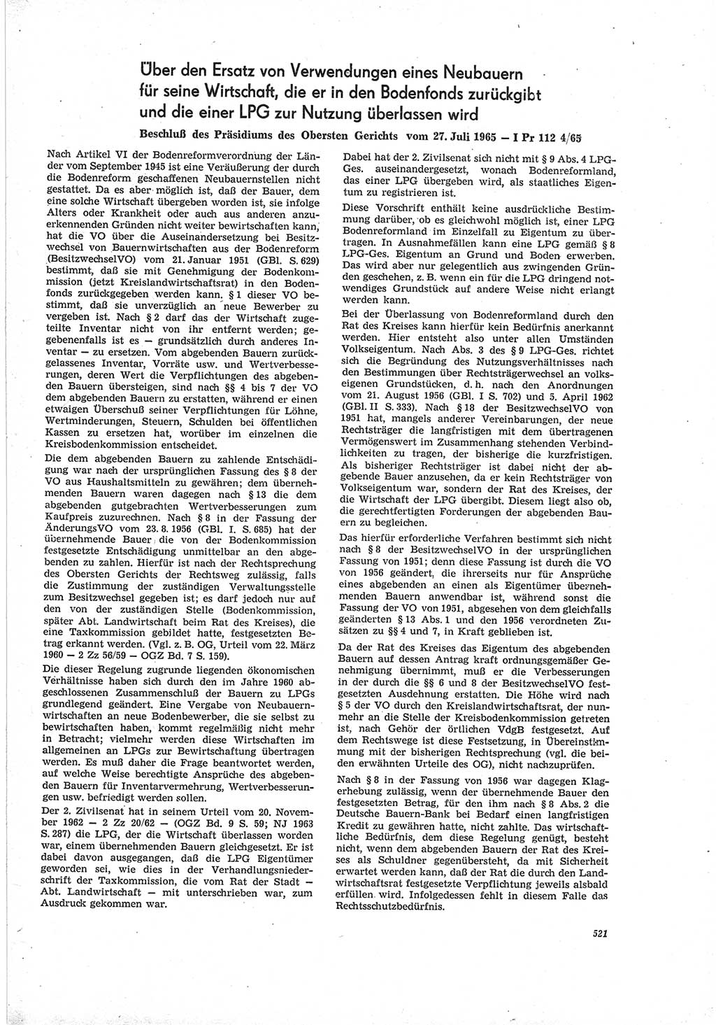 Neue Justiz (NJ), Zeitschrift für Recht und Rechtswissenschaft [Deutsche Demokratische Republik (DDR)], 19. Jahrgang 1965, Seite 521 (NJ DDR 1965, S. 521)