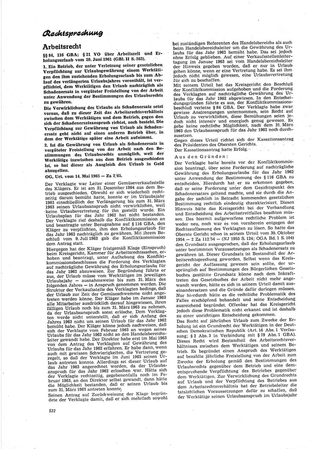 Neue Justiz (NJ), Zeitschrift für Recht und Rechtswissenschaft [Deutsche Demokratische Republik (DDR)], 19. Jahrgang 1965, Seite 522 (NJ DDR 1965, S. 522)