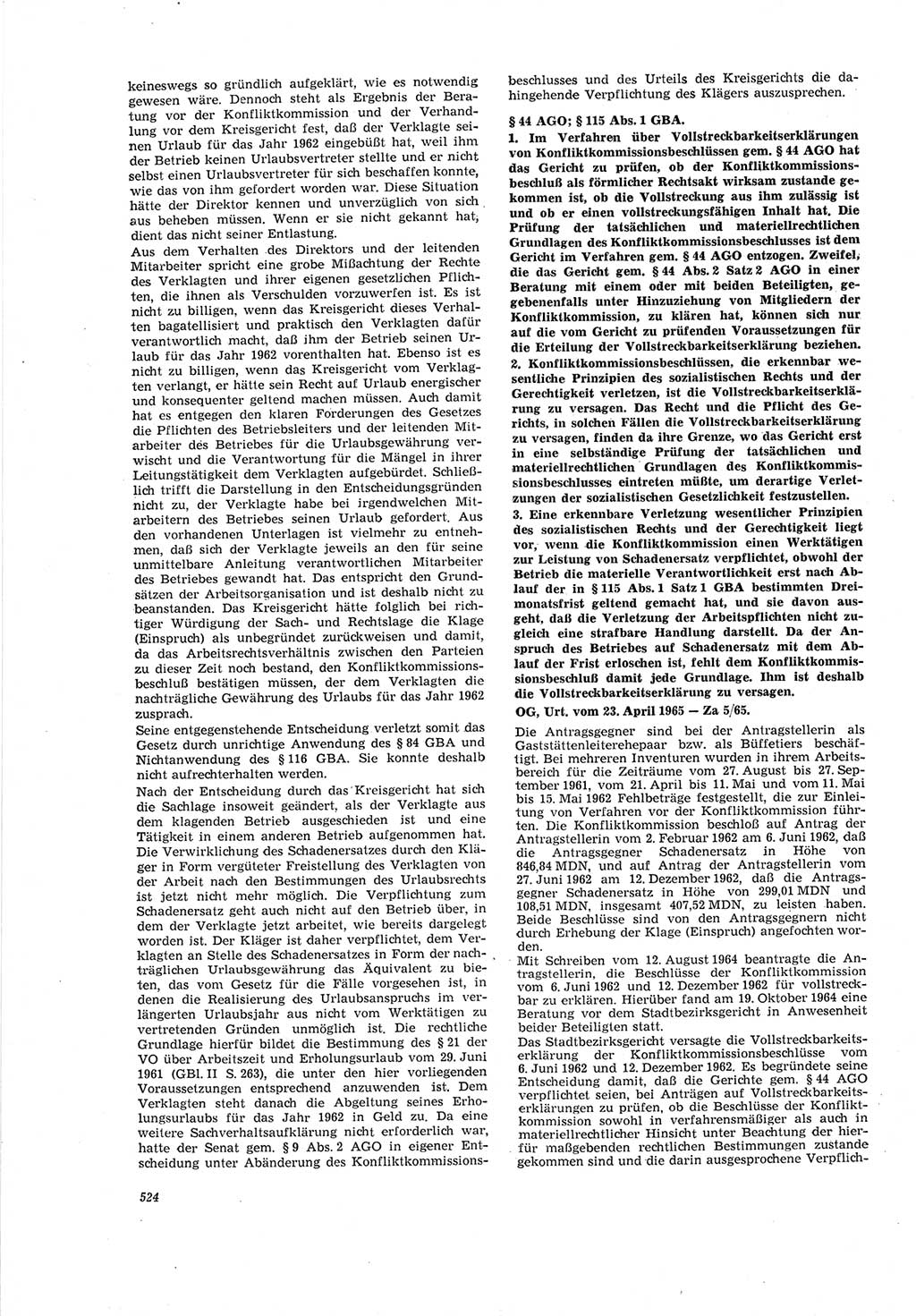 Neue Justiz (NJ), Zeitschrift für Recht und Rechtswissenschaft [Deutsche Demokratische Republik (DDR)], 19. Jahrgang 1965, Seite 524 (NJ DDR 1965, S. 524)