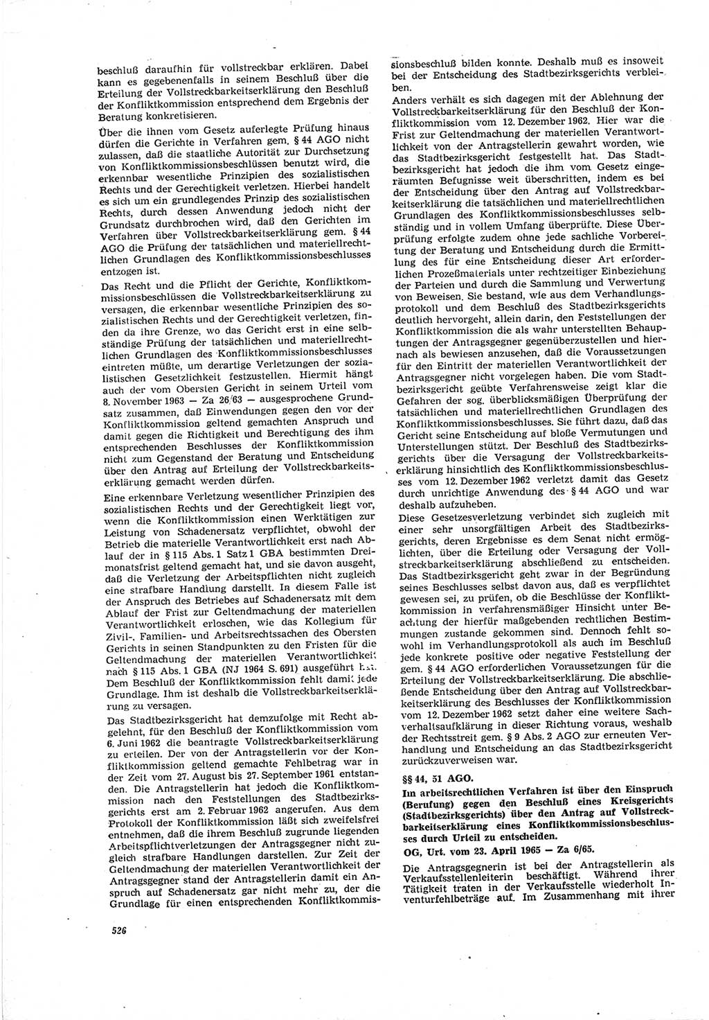 Neue Justiz (NJ), Zeitschrift für Recht und Rechtswissenschaft [Deutsche Demokratische Republik (DDR)], 19. Jahrgang 1965, Seite 526 (NJ DDR 1965, S. 526)