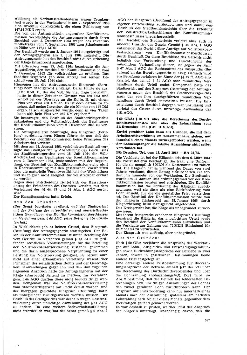 Neue Justiz (NJ), Zeitschrift für Recht und Rechtswissenschaft [Deutsche Demokratische Republik (DDR)], 19. Jahrgang 1965, Seite 527 (NJ DDR 1965, S. 527)