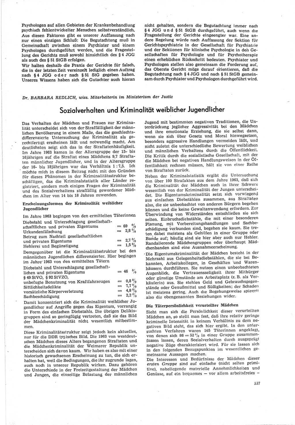 Neue Justiz (NJ), Zeitschrift für Recht und Rechtswissenschaft [Deutsche Demokratische Republik (DDR)], 19. Jahrgang 1965, Seite 537 (NJ DDR 1965, S. 537)