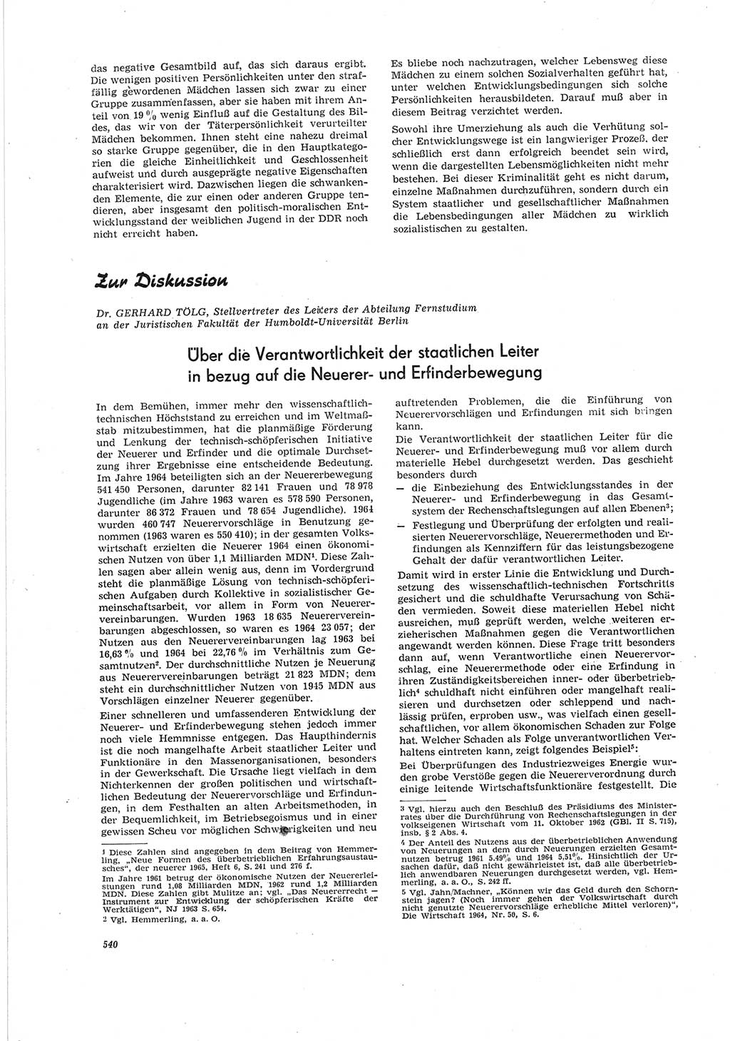 Neue Justiz (NJ), Zeitschrift für Recht und Rechtswissenschaft [Deutsche Demokratische Republik (DDR)], 19. Jahrgang 1965, Seite 540 (NJ DDR 1965, S. 540)