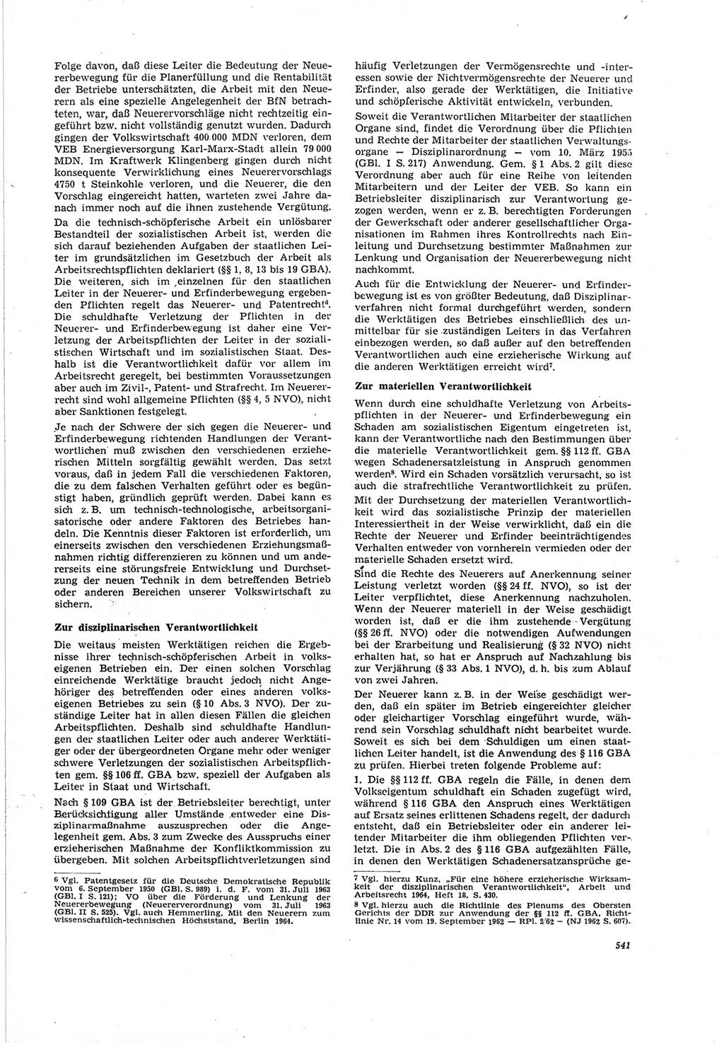 Neue Justiz (NJ), Zeitschrift für Recht und Rechtswissenschaft [Deutsche Demokratische Republik (DDR)], 19. Jahrgang 1965, Seite 541 (NJ DDR 1965, S. 541)