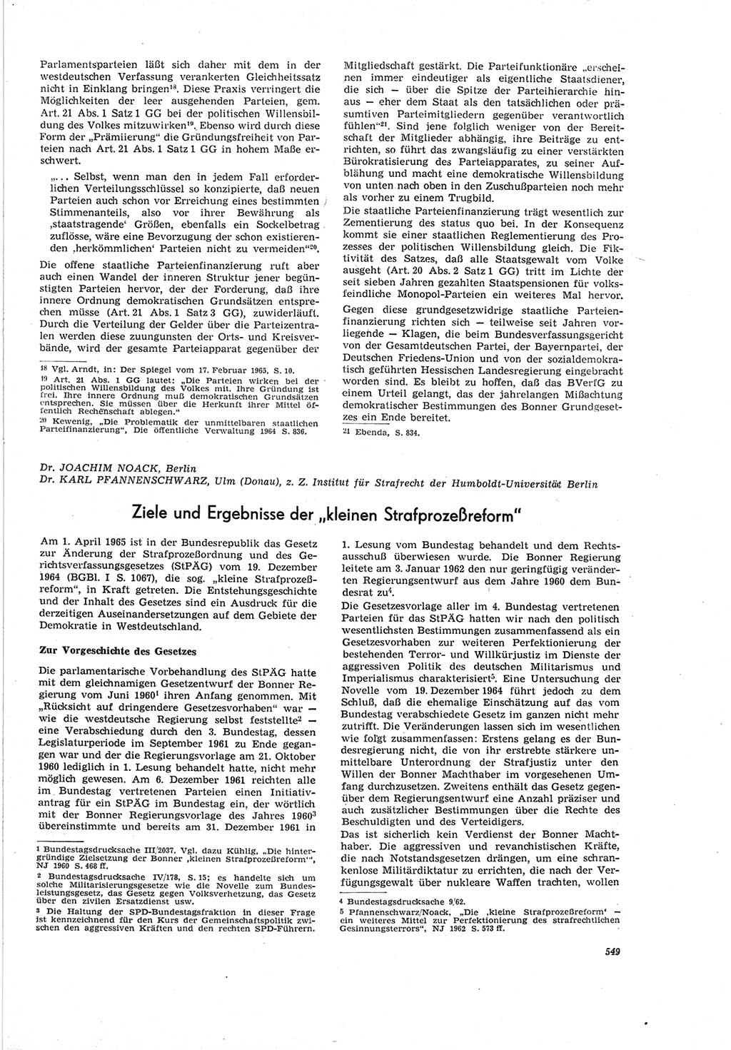Neue Justiz (NJ), Zeitschrift für Recht und Rechtswissenschaft [Deutsche Demokratische Republik (DDR)], 19. Jahrgang 1965, Seite 549 (NJ DDR 1965, S. 549)
