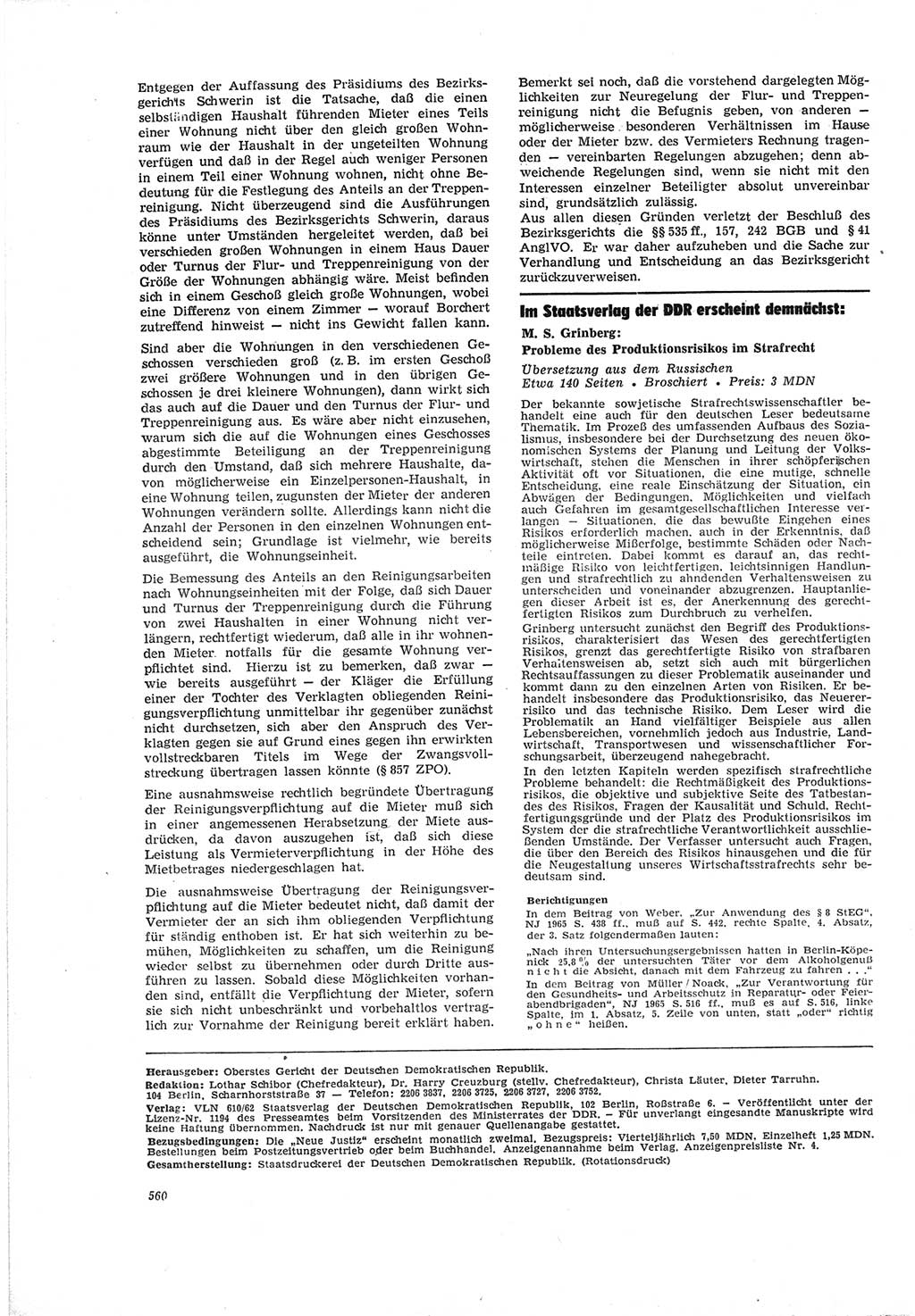 Neue Justiz (NJ), Zeitschrift für Recht und Rechtswissenschaft [Deutsche Demokratische Republik (DDR)], 19. Jahrgang 1965, Seite 560 (NJ DDR 1965, S. 560)