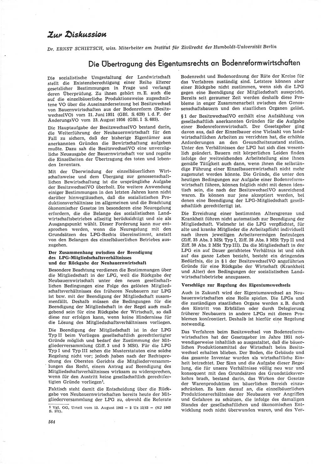 Neue Justiz (NJ), Zeitschrift für Recht und Rechtswissenschaft [Deutsche Demokratische Republik (DDR)], 19. Jahrgang 1965, Seite 564 (NJ DDR 1965, S. 564)