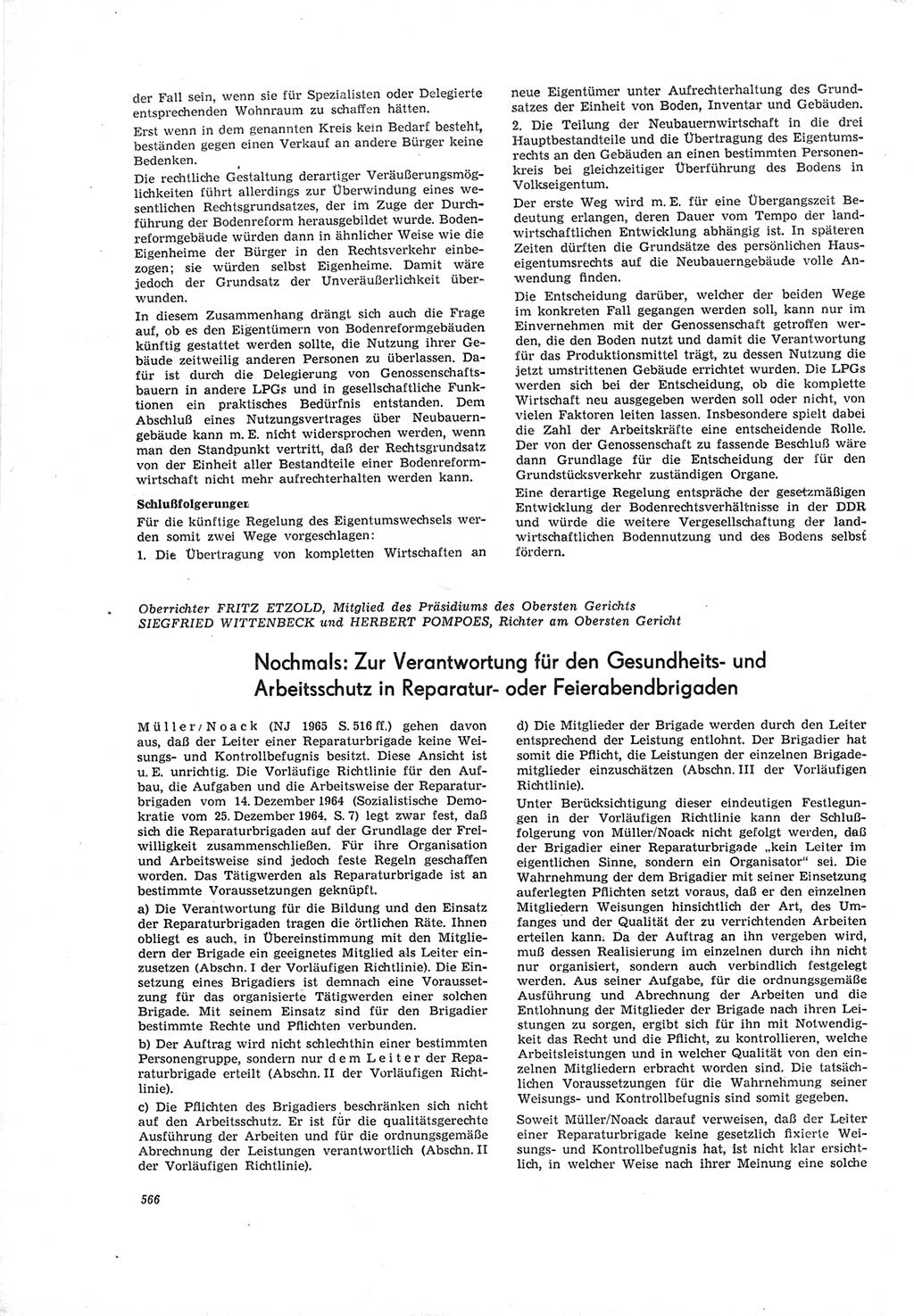 Neue Justiz (NJ), Zeitschrift für Recht und Rechtswissenschaft [Deutsche Demokratische Republik (DDR)], 19. Jahrgang 1965, Seite 566 (NJ DDR 1965, S. 566)