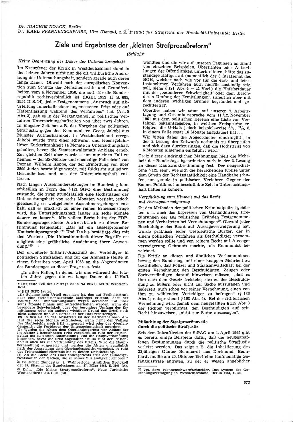 Neue Justiz (NJ), Zeitschrift für Recht und Rechtswissenschaft [Deutsche Demokratische Republik (DDR)], 19. Jahrgang 1965, Seite 573 (NJ DDR 1965, S. 573)