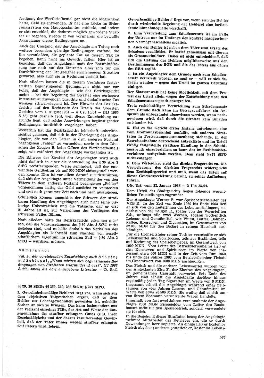 Neue Justiz (NJ), Zeitschrift für Recht und Rechtswissenschaft [Deutsche Demokratische Republik (DDR)], 19. Jahrgang 1965, Seite 583 (NJ DDR 1965, S. 583)