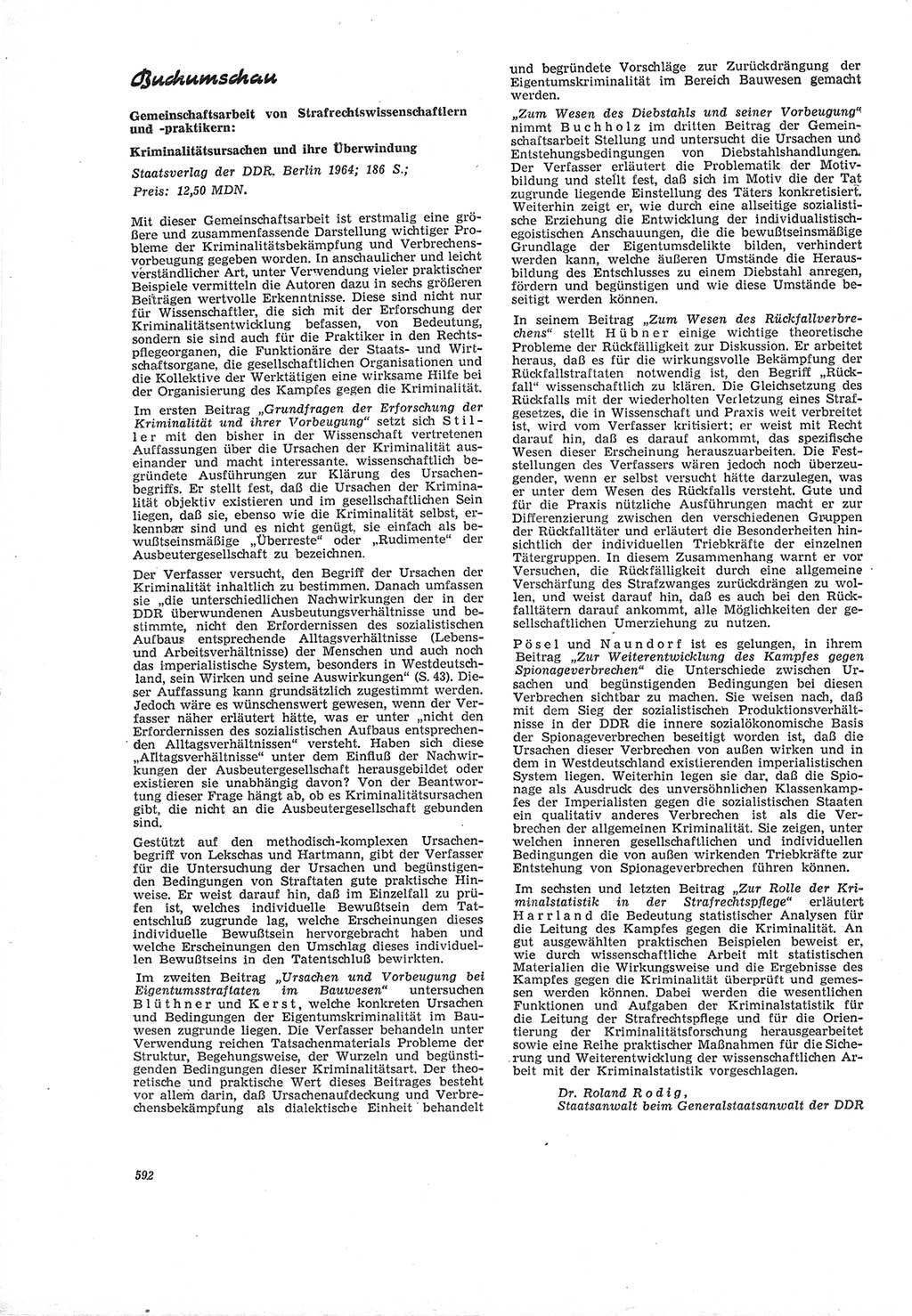 Neue Justiz (NJ), Zeitschrift für Recht und Rechtswissenschaft [Deutsche Demokratische Republik (DDR)], 19. Jahrgang 1965, Seite 592 (NJ DDR 1965, S. 592)