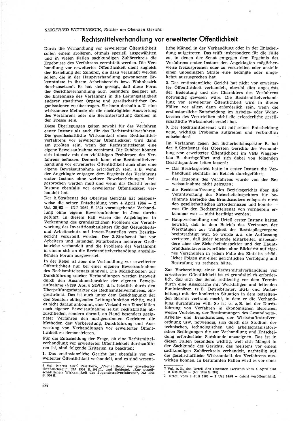 Neue Justiz (NJ), Zeitschrift für Recht und Rechtswissenschaft [Deutsche Demokratische Republik (DDR)], 19. Jahrgang 1965, Seite 598 (NJ DDR 1965, S. 598)