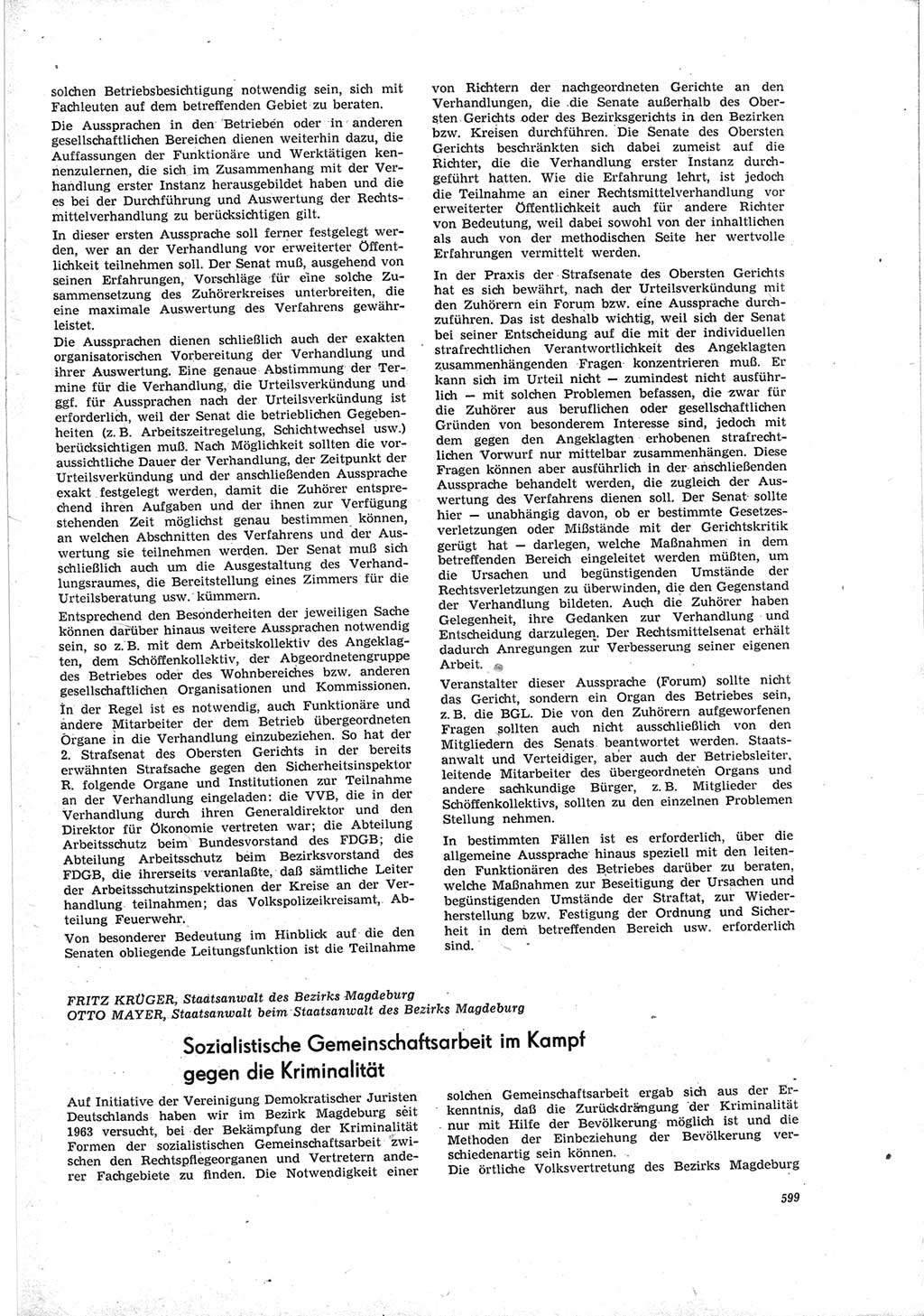 Neue Justiz (NJ), Zeitschrift für Recht und Rechtswissenschaft [Deutsche Demokratische Republik (DDR)], 19. Jahrgang 1965, Seite 599 (NJ DDR 1965, S. 599)