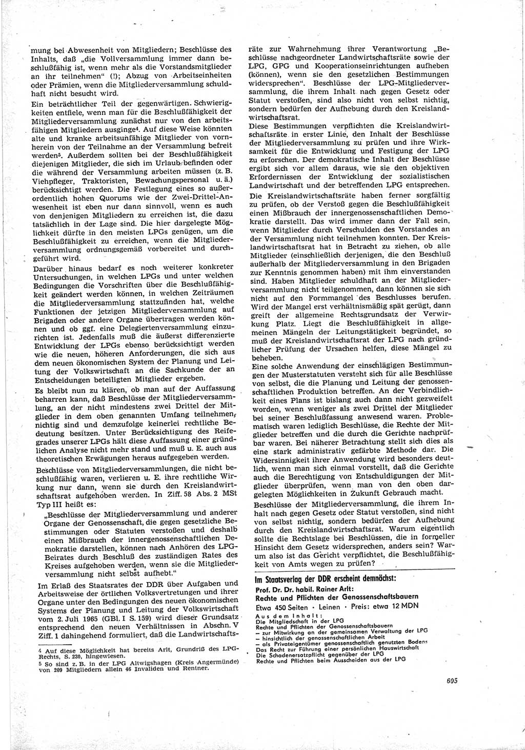 Neue Justiz (NJ), Zeitschrift für Recht und Rechtswissenschaft [Deutsche Demokratische Republik (DDR)], 19. Jahrgang 1965, Seite 605 (NJ DDR 1965, S. 605)