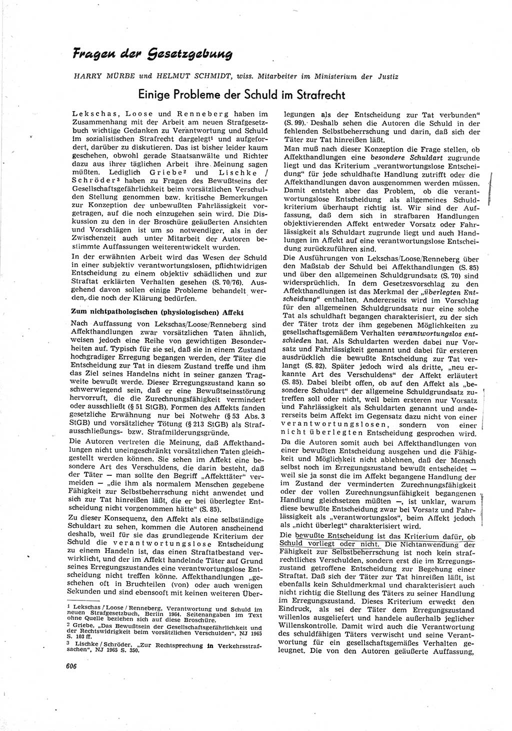 Neue Justiz (NJ), Zeitschrift für Recht und Rechtswissenschaft [Deutsche Demokratische Republik (DDR)], 19. Jahrgang 1965, Seite 606 (NJ DDR 1965, S. 606)