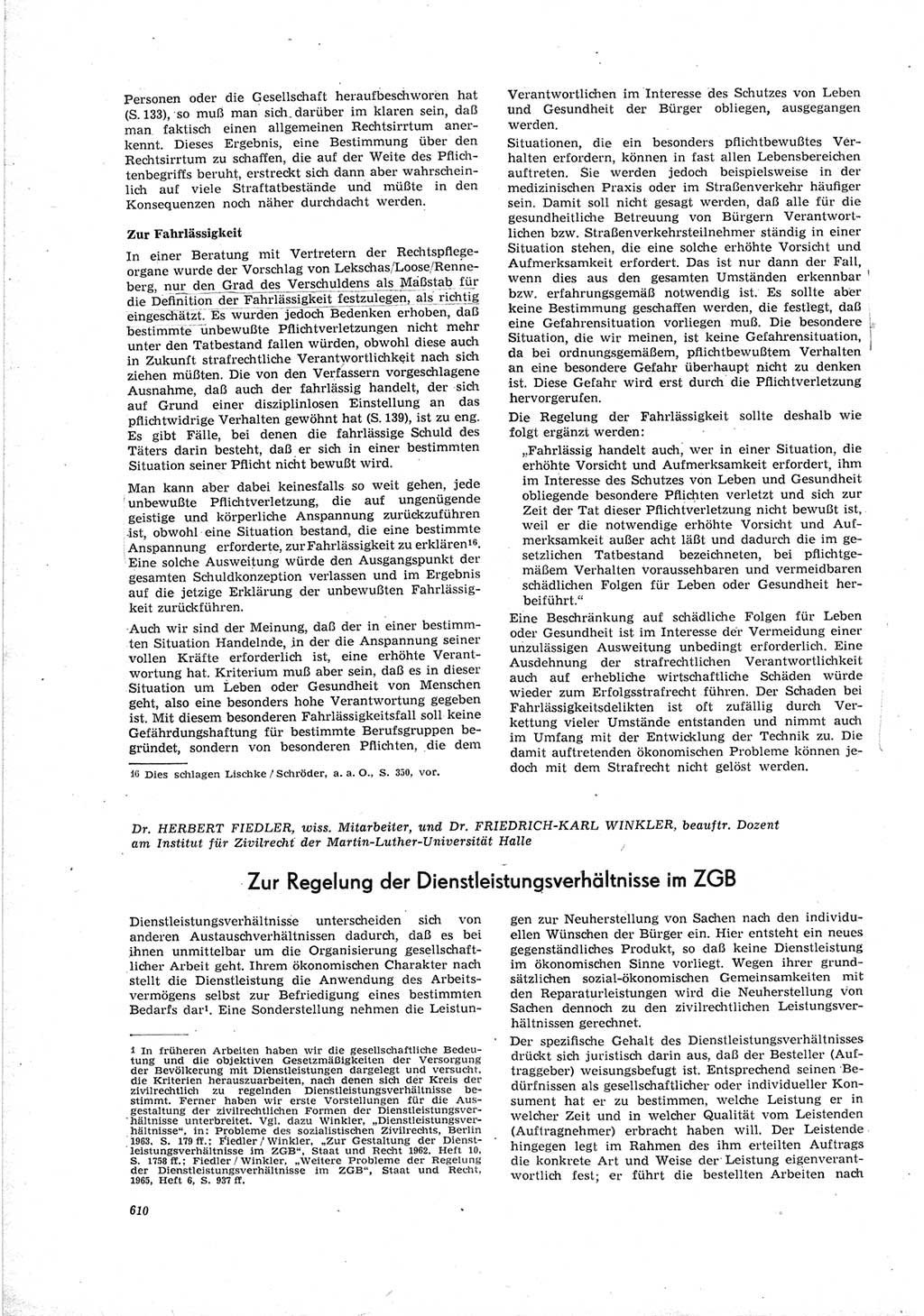 Neue Justiz (NJ), Zeitschrift für Recht und Rechtswissenschaft [Deutsche Demokratische Republik (DDR)], 19. Jahrgang 1965, Seite 610 (NJ DDR 1965, S. 610)