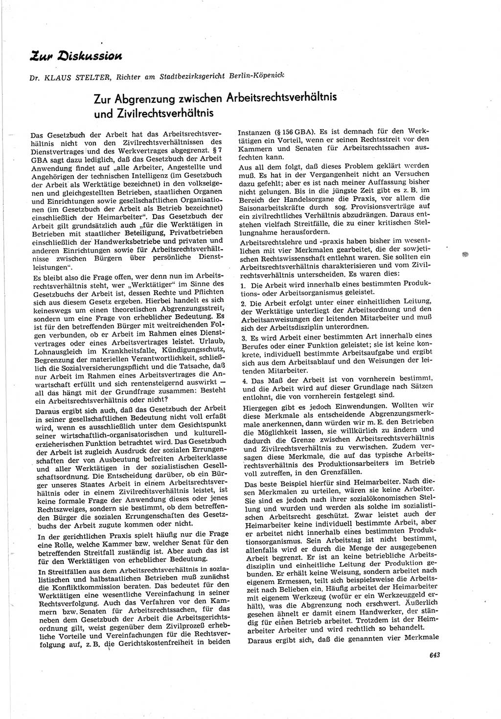 Neue Justiz (NJ), Zeitschrift für Recht und Rechtswissenschaft [Deutsche Demokratische Republik (DDR)], 19. Jahrgang 1965, Seite 643 (NJ DDR 1965, S. 643)