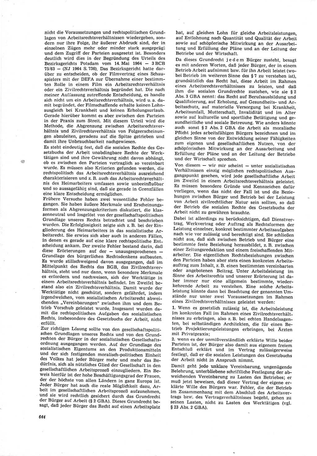Neue Justiz (NJ), Zeitschrift für Recht und Rechtswissenschaft [Deutsche Demokratische Republik (DDR)], 19. Jahrgang 1965, Seite 644 (NJ DDR 1965, S. 644)