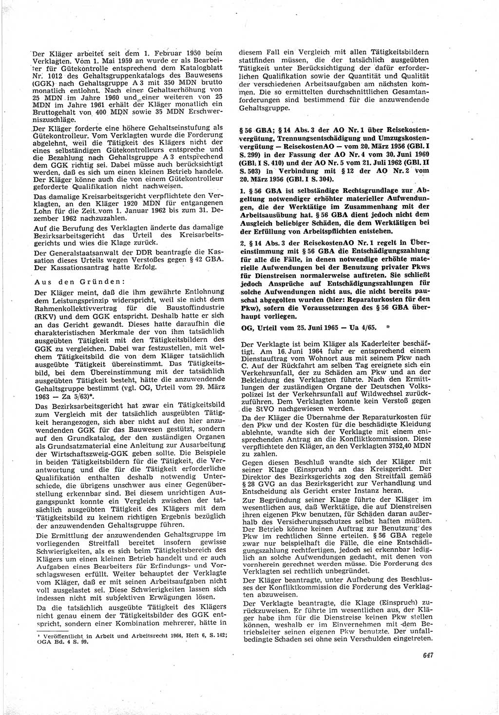 Neue Justiz (NJ), Zeitschrift für Recht und Rechtswissenschaft [Deutsche Demokratische Republik (DDR)], 19. Jahrgang 1965, Seite 647 (NJ DDR 1965, S. 647)