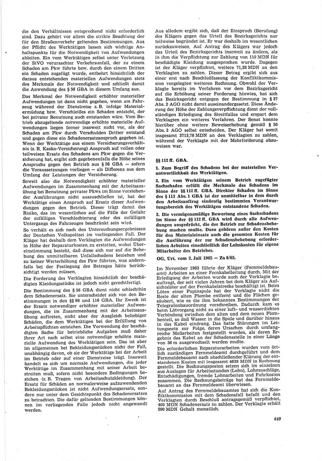Neue Justiz (NJ), Zeitschrift für Recht und Rechtswissenschaft [Deutsche Demokratische Republik (DDR)], 19. Jahrgang 1965, Seite 649 (NJ DDR 1965, S. 649)