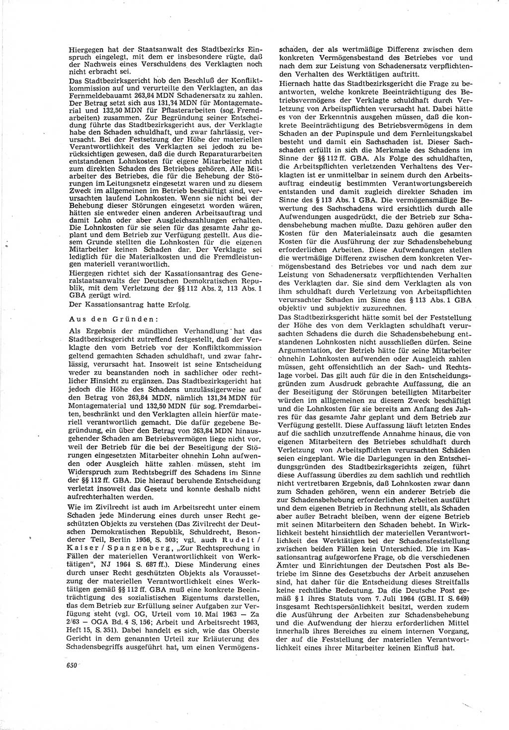 Neue Justiz (NJ), Zeitschrift für Recht und Rechtswissenschaft [Deutsche Demokratische Republik (DDR)], 19. Jahrgang 1965, Seite 650 (NJ DDR 1965, S. 650)