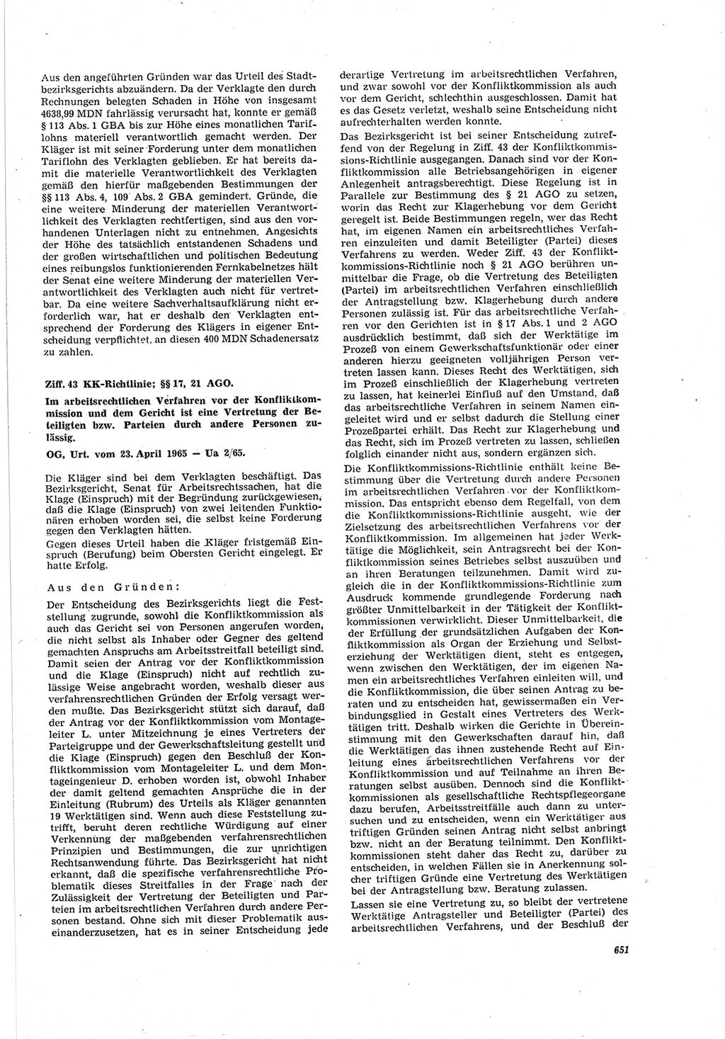Neue Justiz (NJ), Zeitschrift für Recht und Rechtswissenschaft [Deutsche Demokratische Republik (DDR)], 19. Jahrgang 1965, Seite 651 (NJ DDR 1965, S. 651)