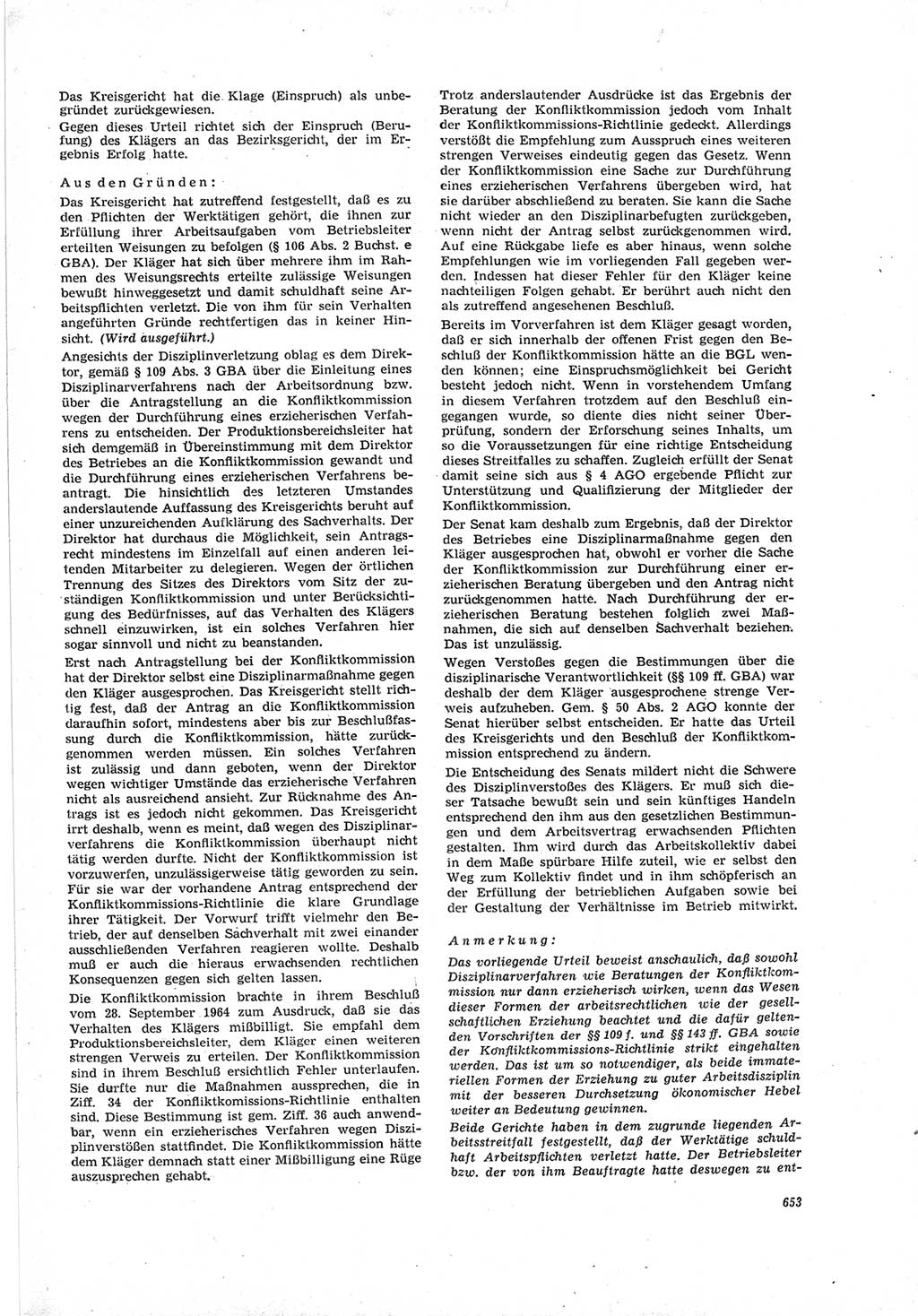 Neue Justiz (NJ), Zeitschrift für Recht und Rechtswissenschaft [Deutsche Demokratische Republik (DDR)], 19. Jahrgang 1965, Seite 653 (NJ DDR 1965, S. 653)