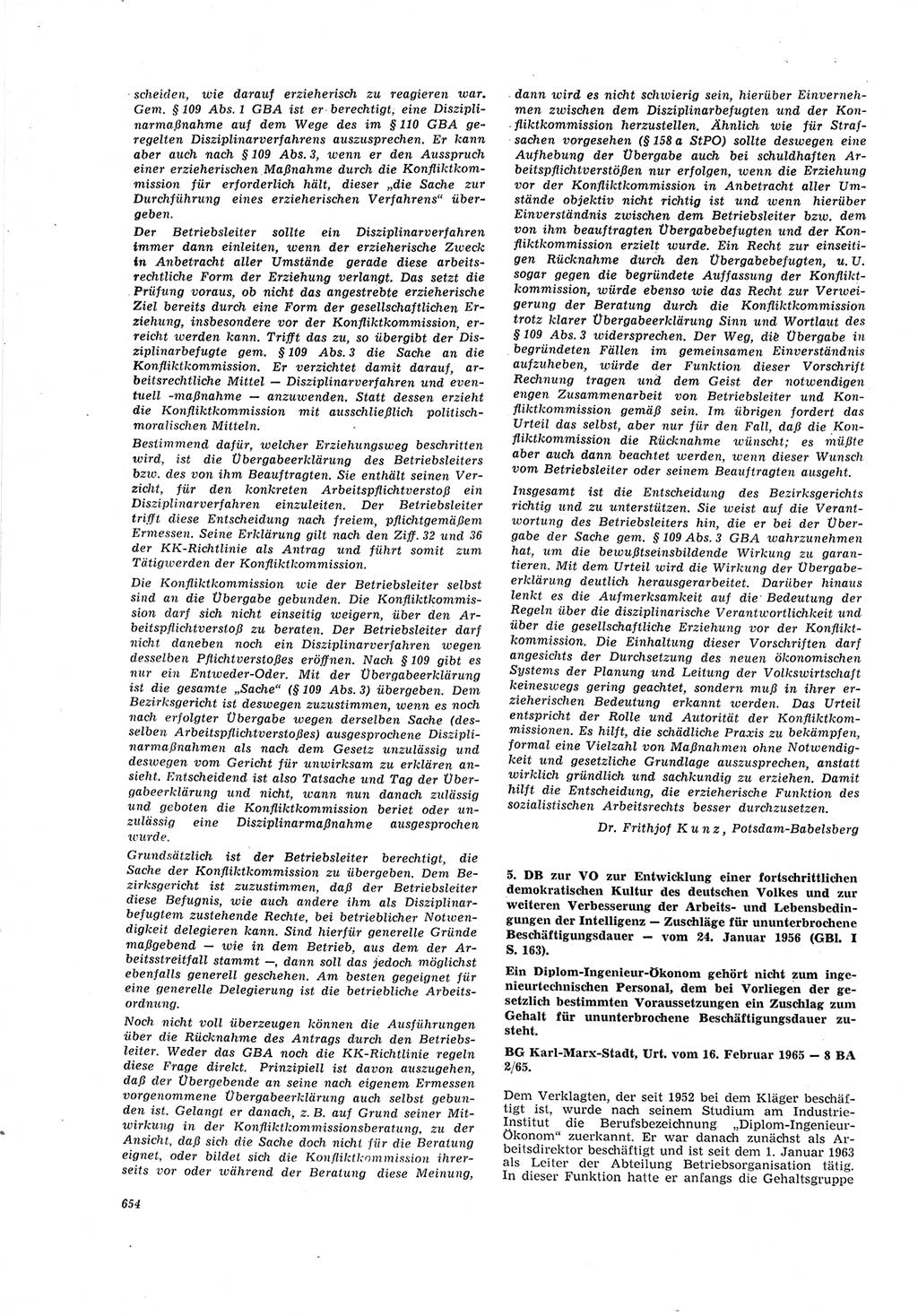 Neue Justiz (NJ), Zeitschrift für Recht und Rechtswissenschaft [Deutsche Demokratische Republik (DDR)], 19. Jahrgang 1965, Seite 654 (NJ DDR 1965, S. 654)