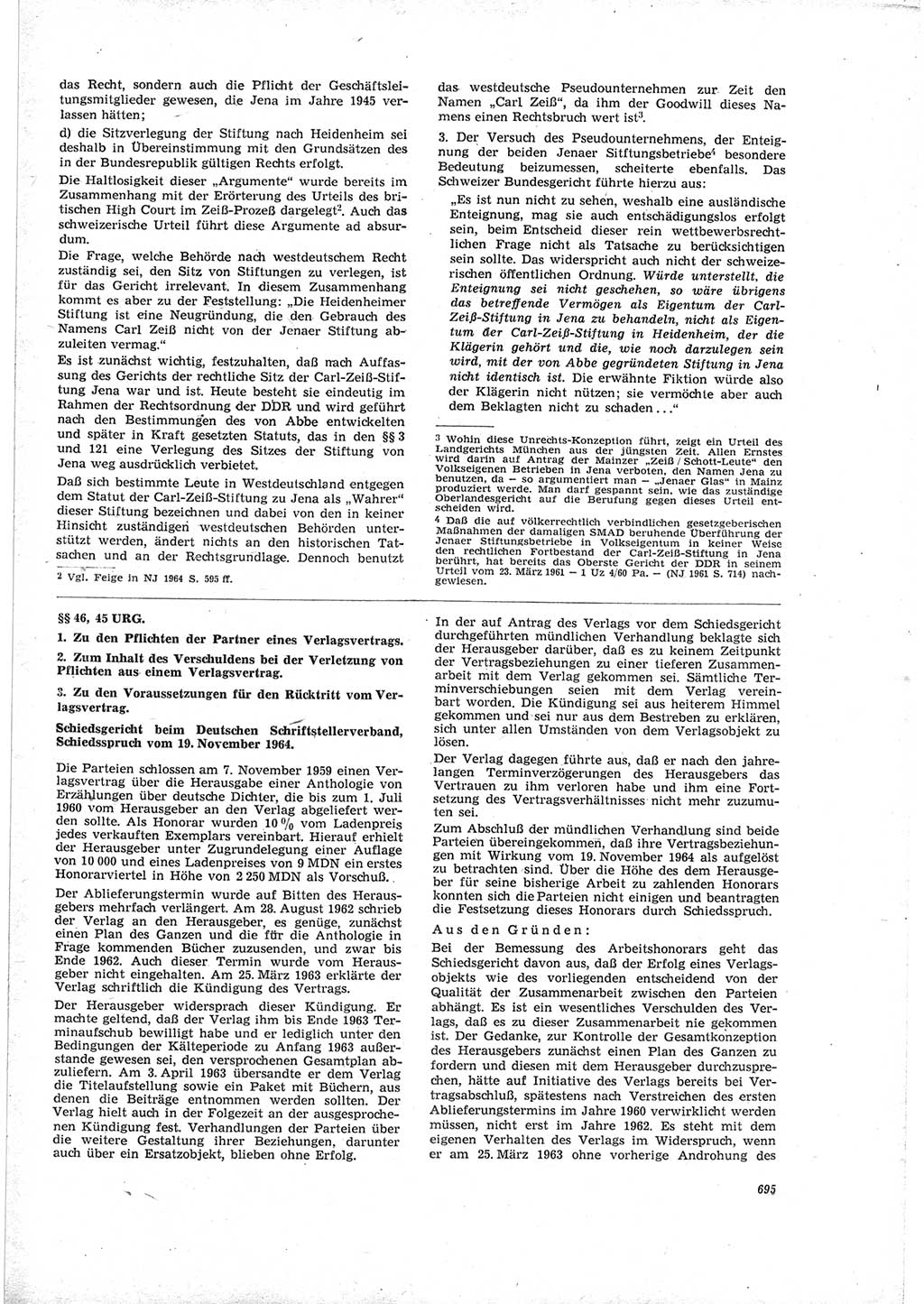 Neue Justiz (NJ), Zeitschrift für Recht und Rechtswissenschaft [Deutsche Demokratische Republik (DDR)], 19. Jahrgang 1965, Seite 695 (NJ DDR 1965, S. 695)