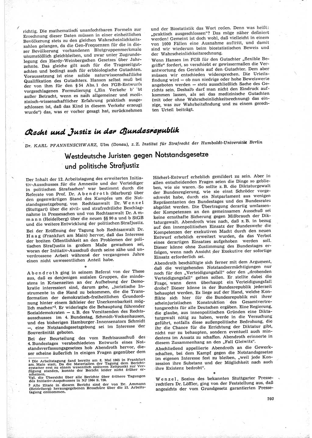 Neue Justiz (NJ), Zeitschrift für Recht und Rechtswissenschaft [Deutsche Demokratische Republik (DDR)], 19. Jahrgang 1965, Seite 703 (NJ DDR 1965, S. 703)