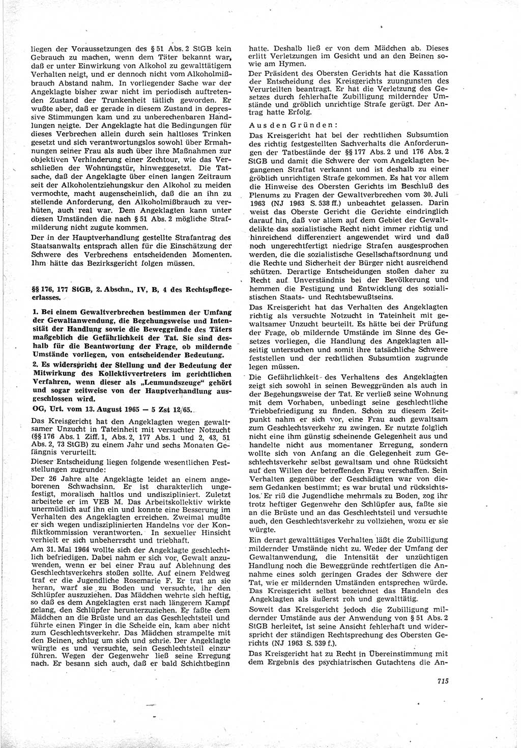 Neue Justiz (NJ), Zeitschrift für Recht und Rechtswissenschaft [Deutsche Demokratische Republik (DDR)], 19. Jahrgang 1965, Seite 715 (NJ DDR 1965, S. 715)