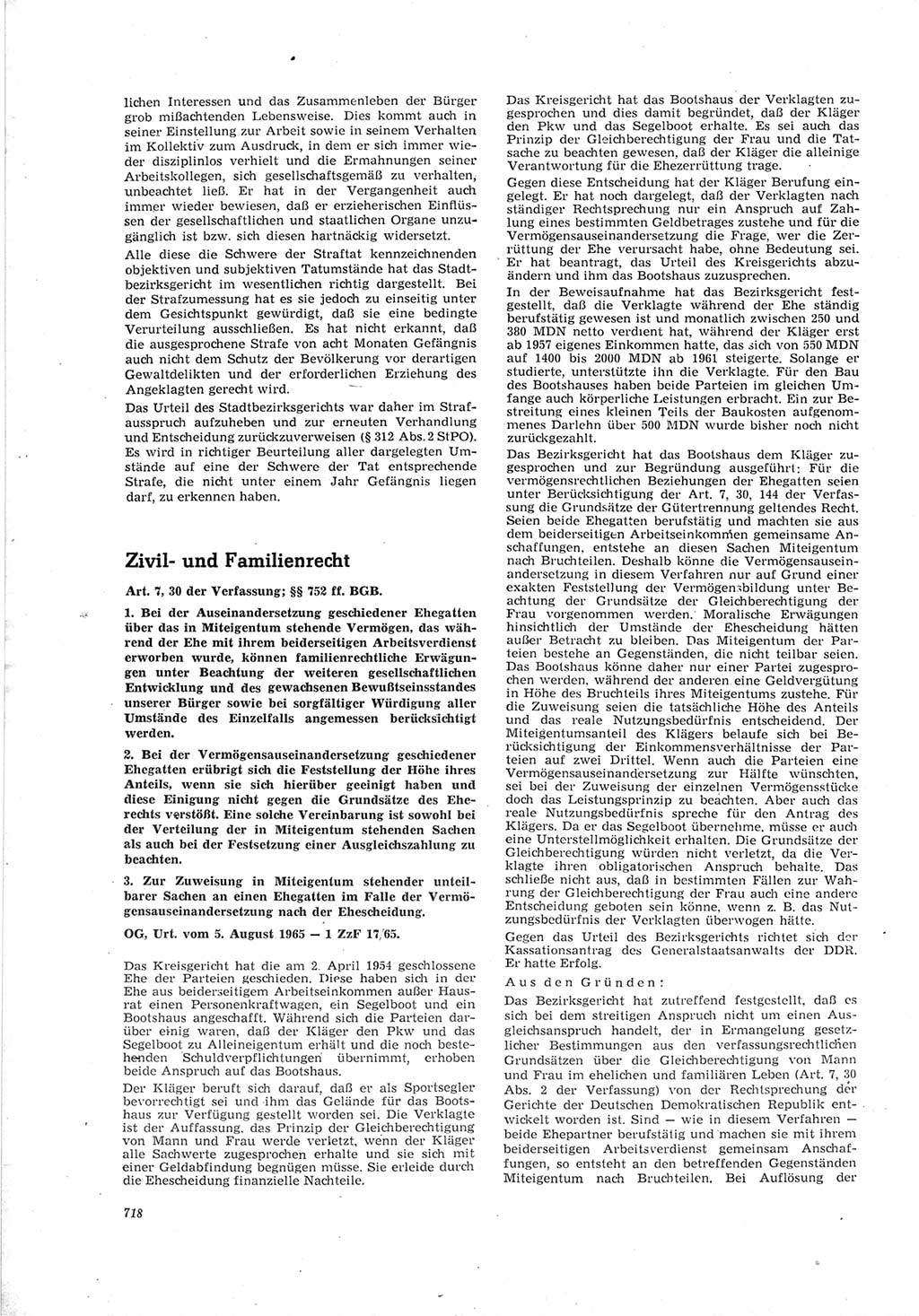 Neue Justiz (NJ), Zeitschrift für Recht und Rechtswissenschaft [Deutsche Demokratische Republik (DDR)], 19. Jahrgang 1965, Seite 718 (NJ DDR 1965, S. 718)