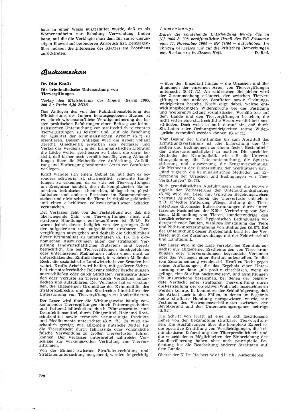 Neue Justiz (NJ), Zeitschrift für Recht und Rechtswissenschaft [Deutsche Demokratische Republik (DDR)], 19. Jahrgang 1965, Seite 720 (NJ DDR 1965, S. 720)